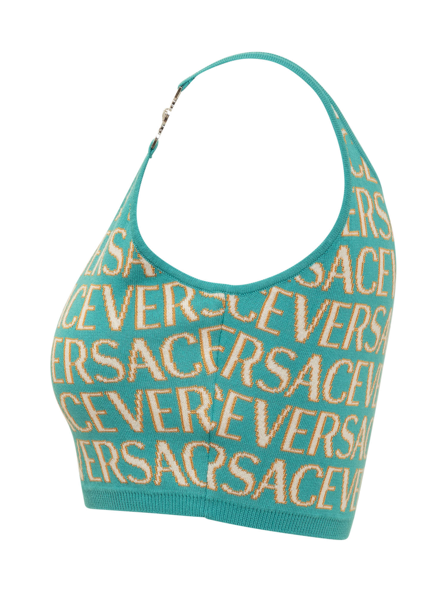 Shop Versace Knitted Top In Turquoise-azzurro