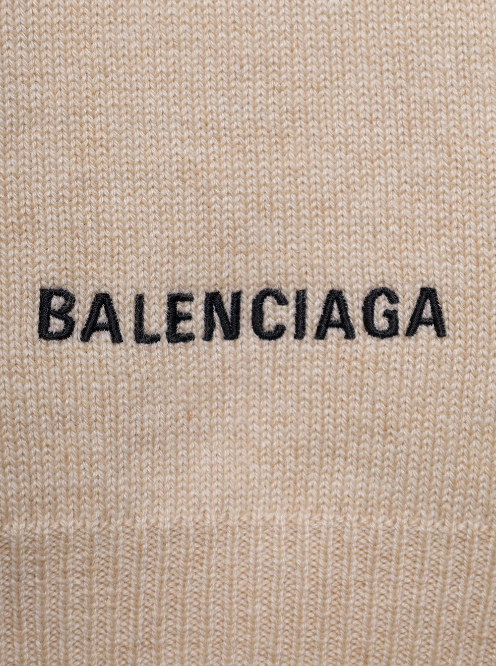 Shop Balenciaga Beige Oversized Sweater With Logo Embroidery At The Back In Cashmere Woman