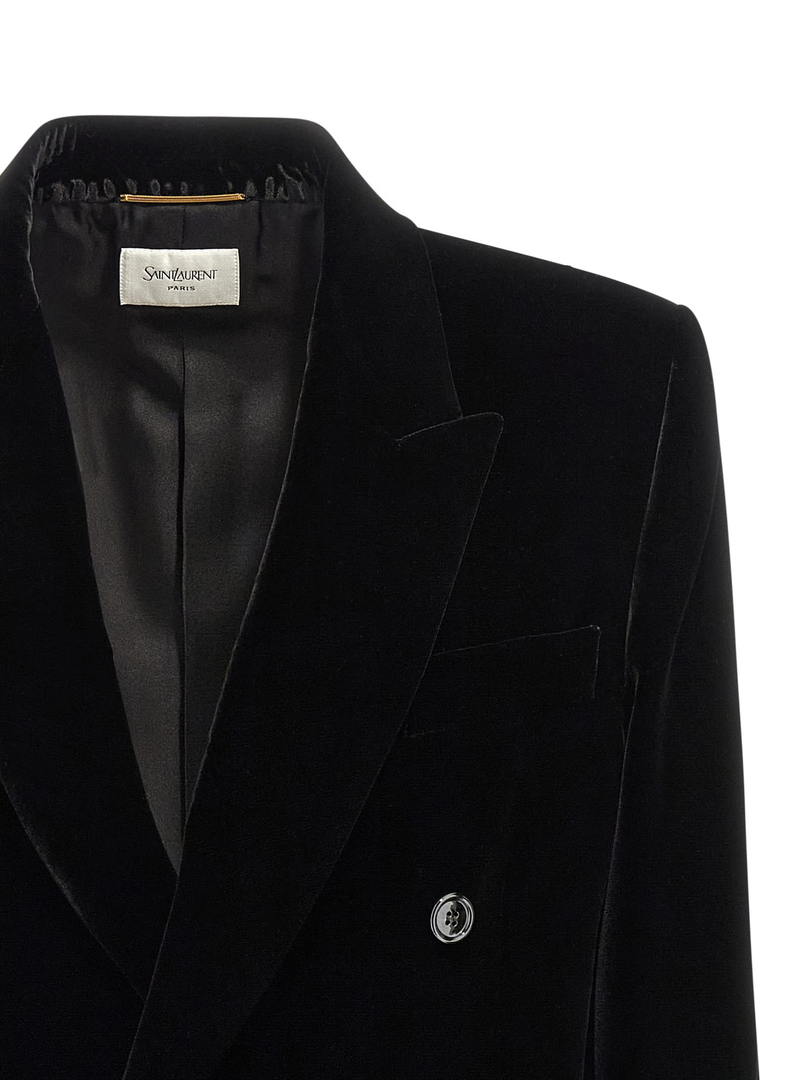Saint Laurent Black Velvet Double-breasted Blazer In Black