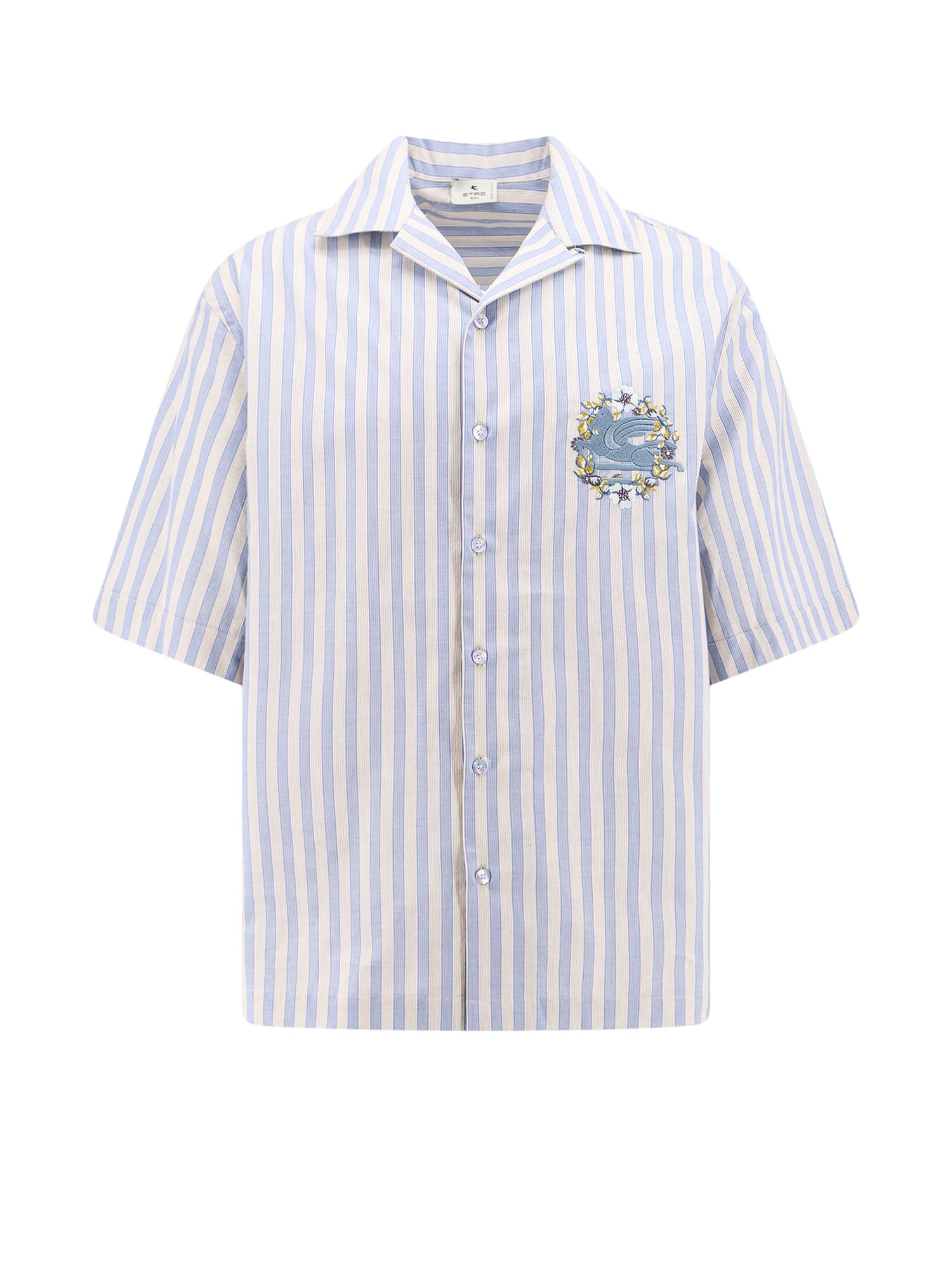 Light Blue And White Striped Bowling Shirt