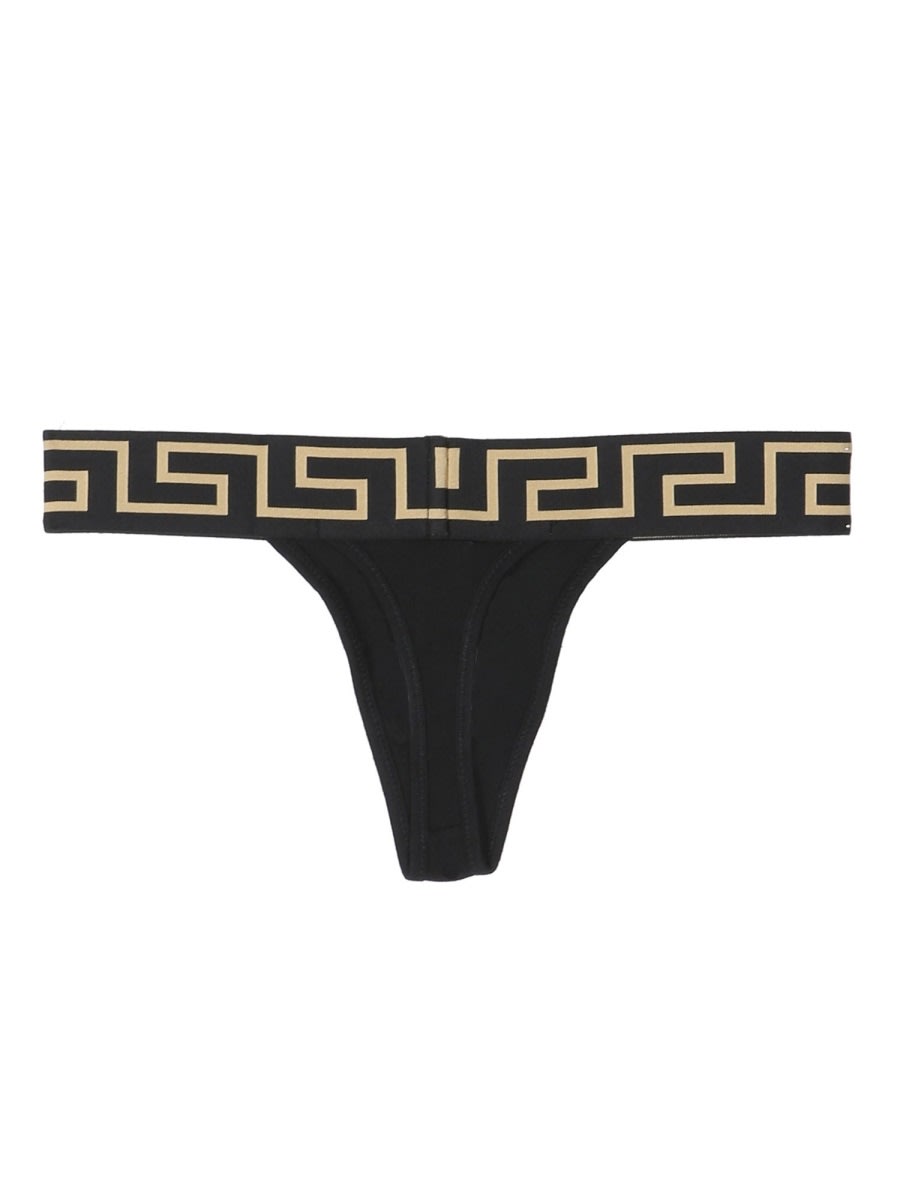 Versace Thong With Greek Edge In Black