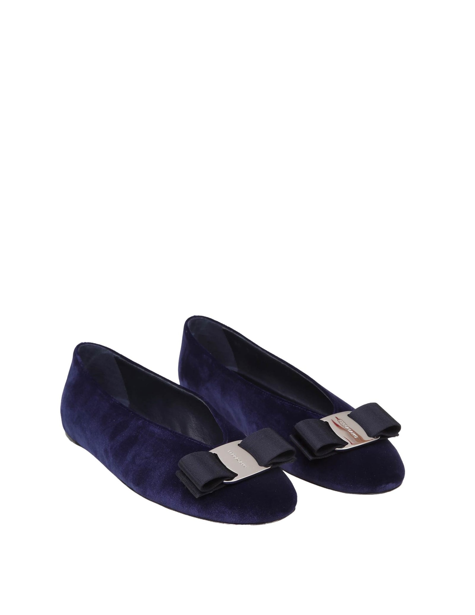 Shop Ferragamo Vanna Ballerina In Blue Velvet