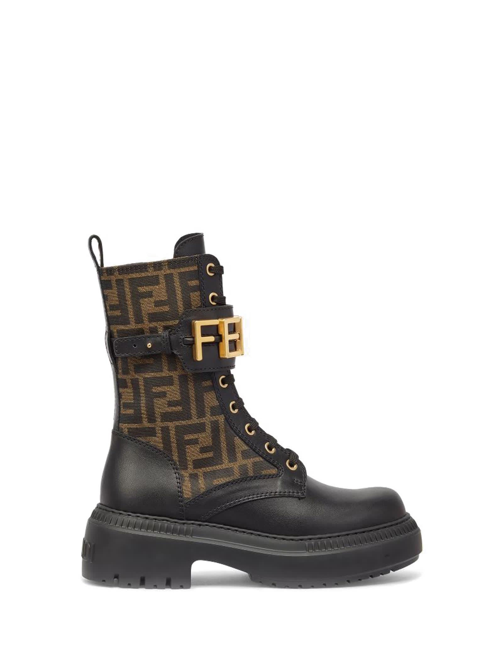 Fendi All Over Logo Ankle Boot With Gold Logo | Smart Closet