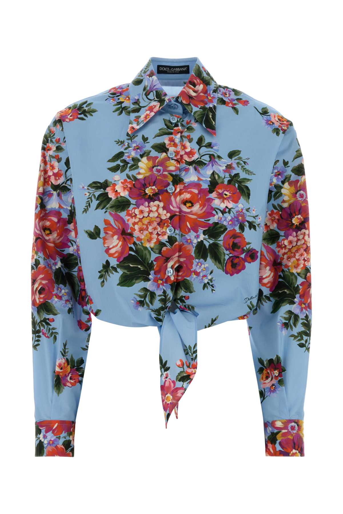 Dolce & Gabbana Floral Shirt Collared Neck Long Sleeves Tie Front In Blue