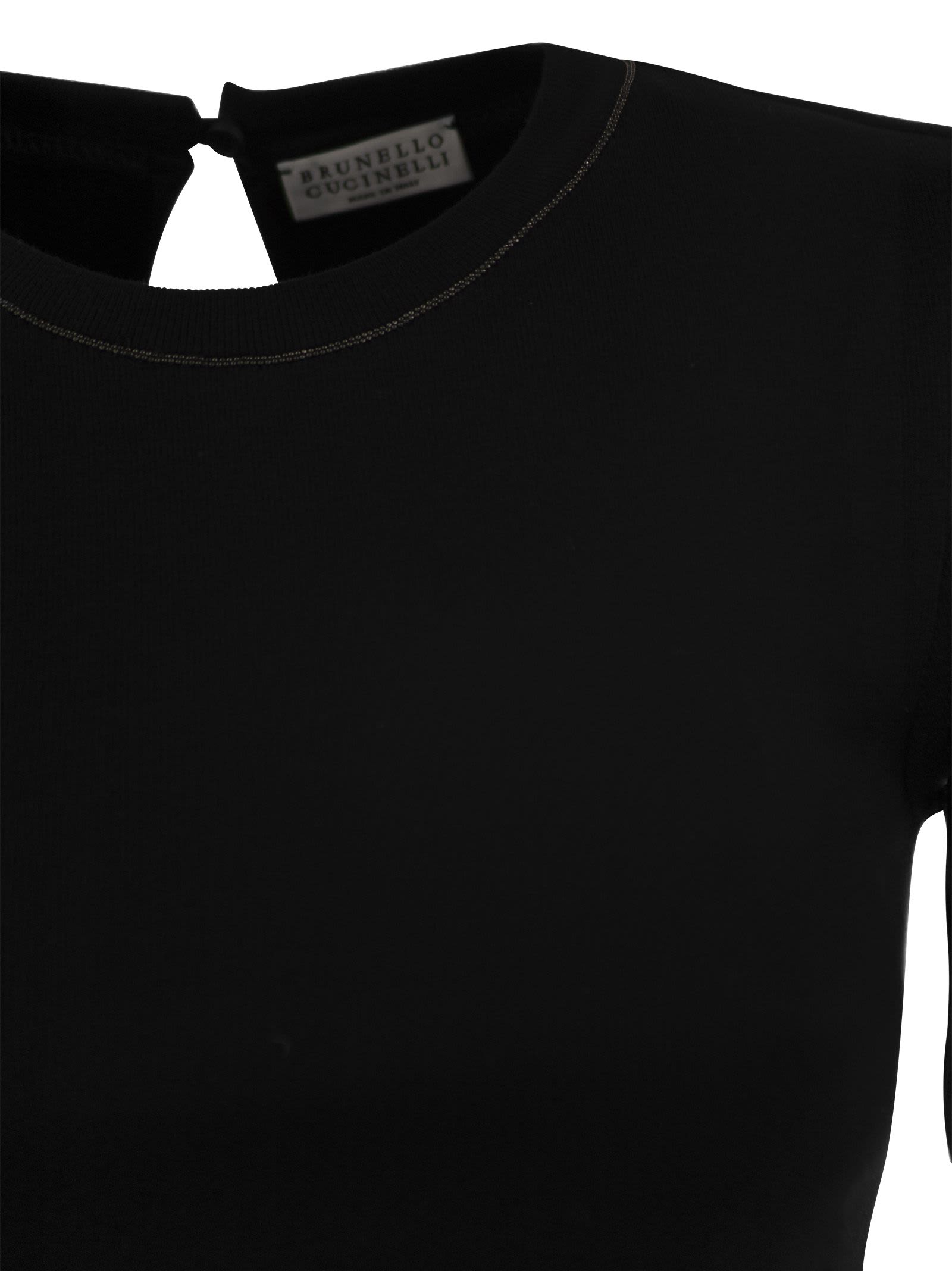 Shop Brunello Cucinelli Ribbed Stretch Cotton Jersey T-shirt With Jewellery In Black