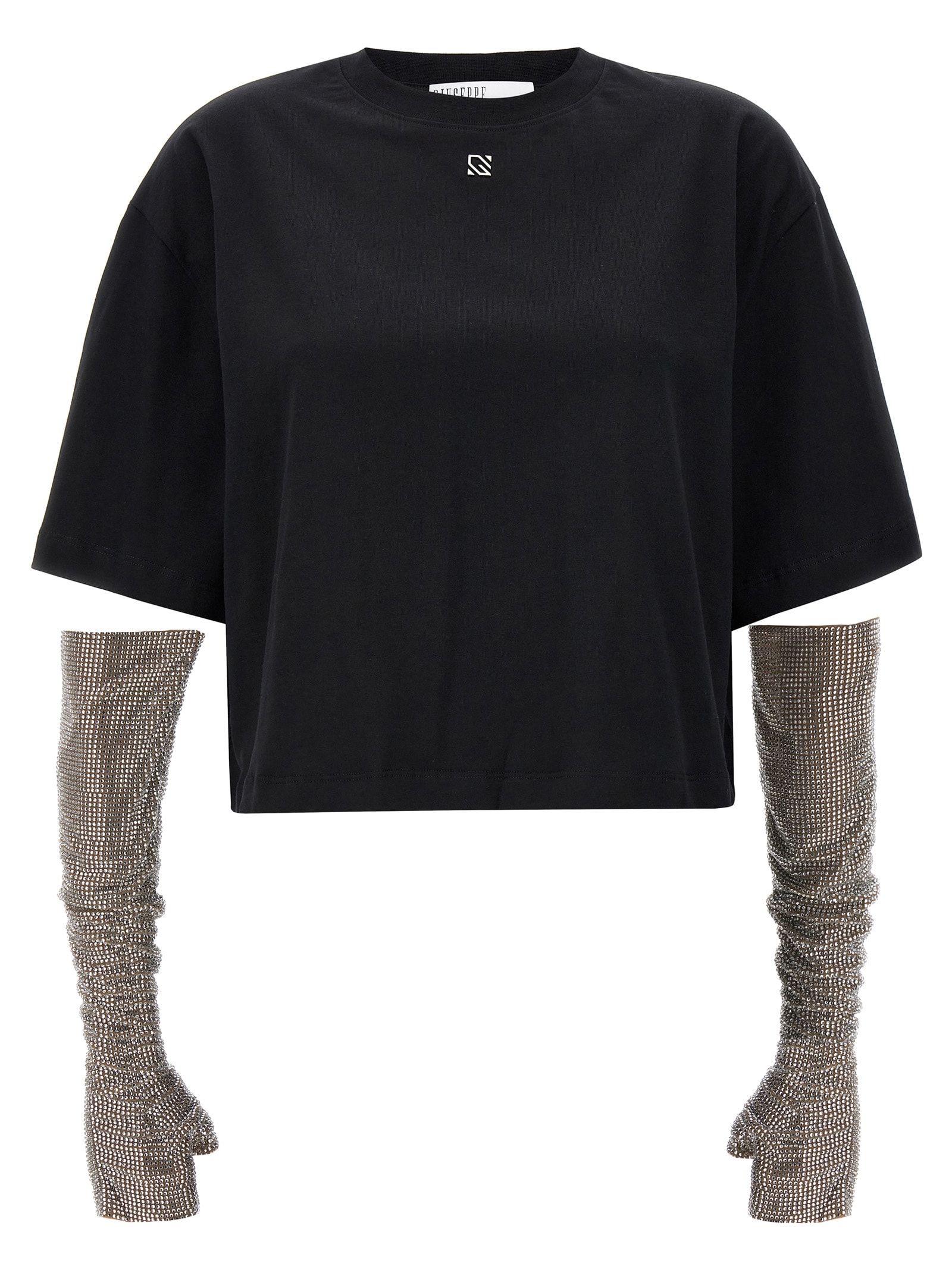 Shop Giuseppe Di Morabito Crystal Sleeves T-shirt In Black