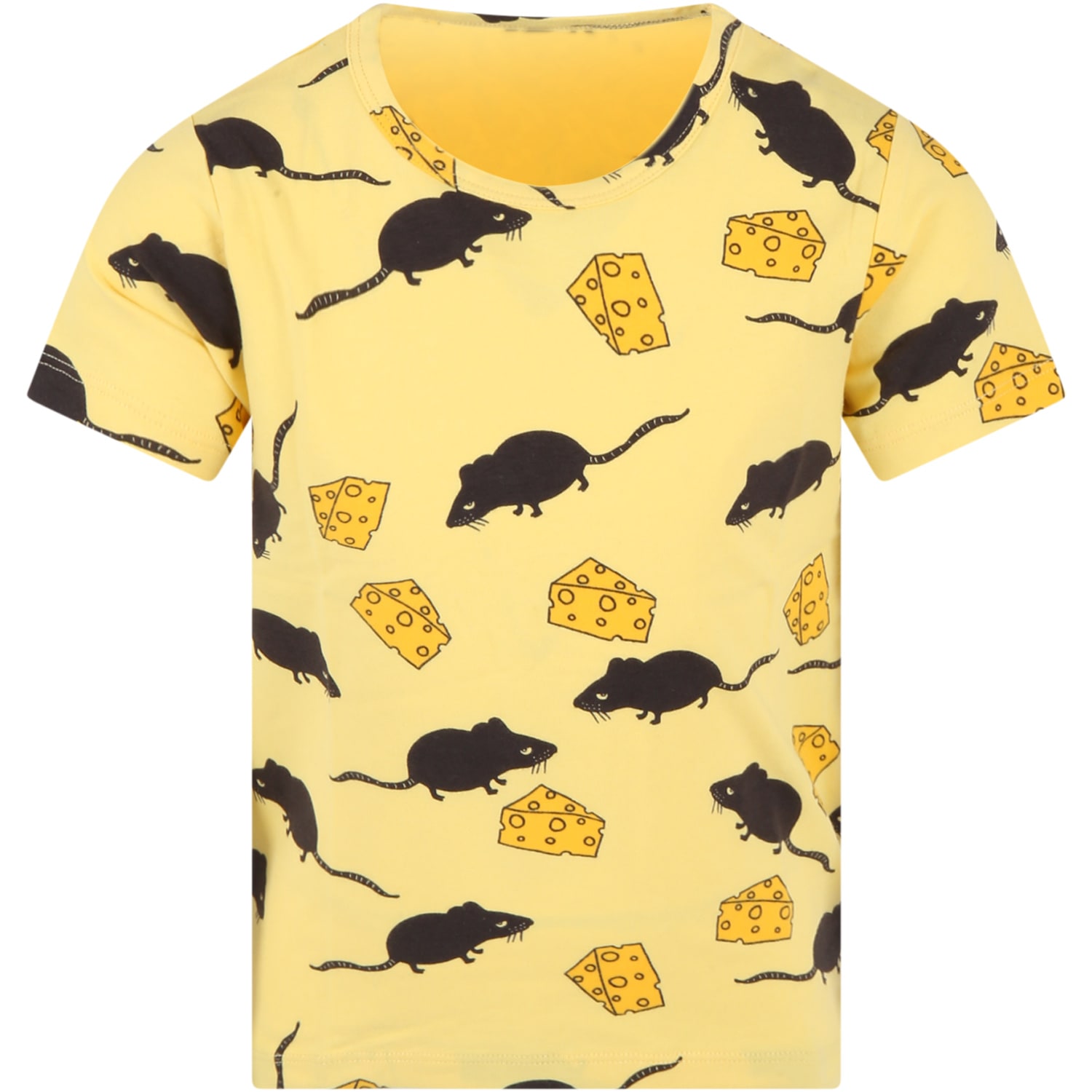Mini Rodini Yellow T-shirt For Kids With Mouse Print