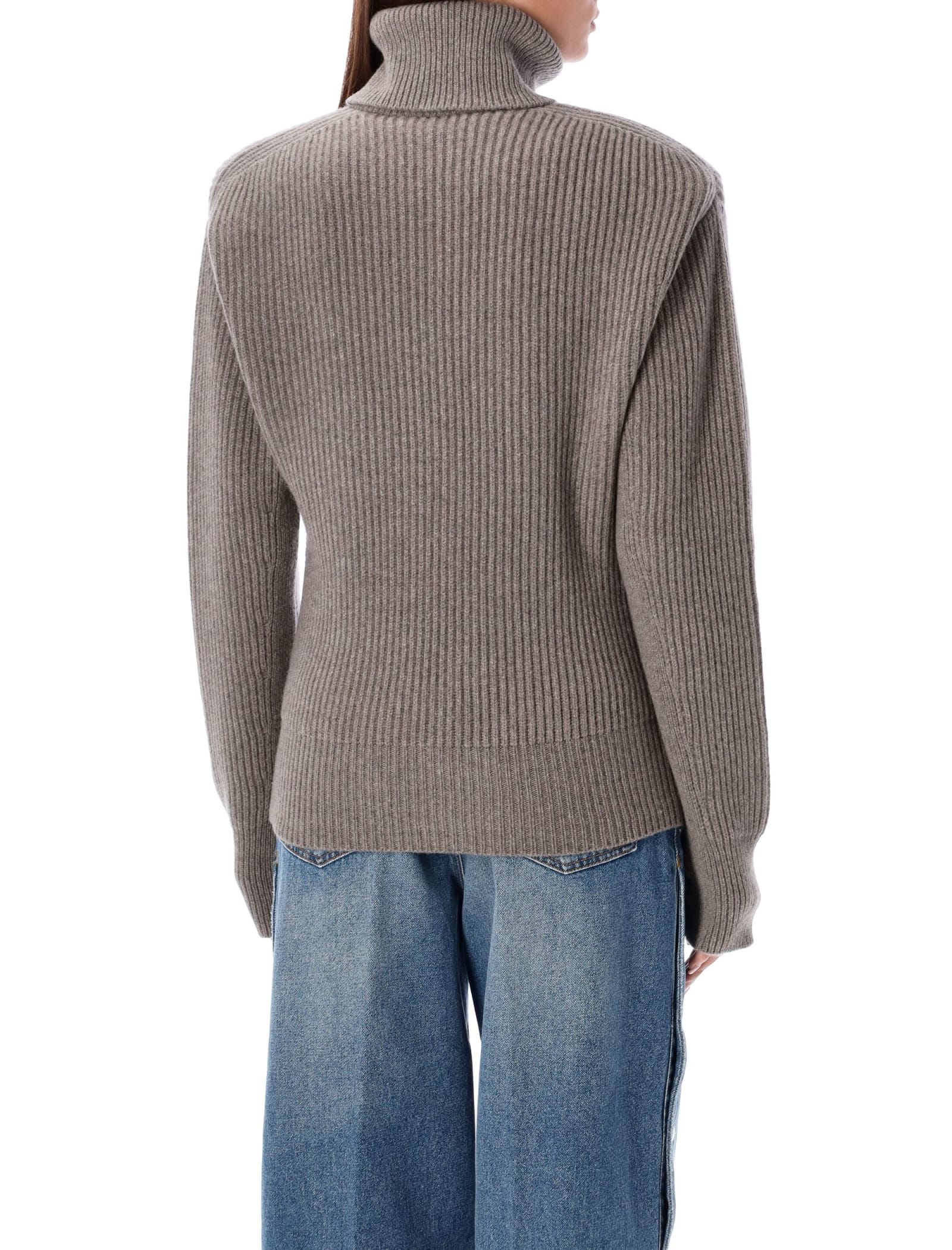 Shop Stella Mccartney High Neck Cashmere Sweater In Taupe