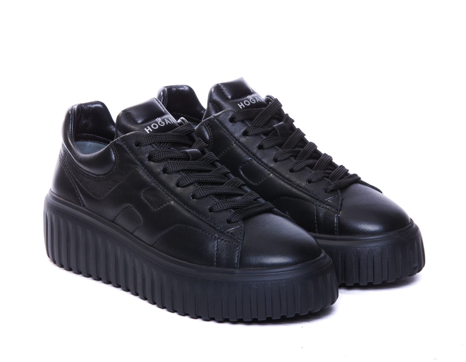 Hogan H-stripes Allacciato H Leather Sneakers In Black