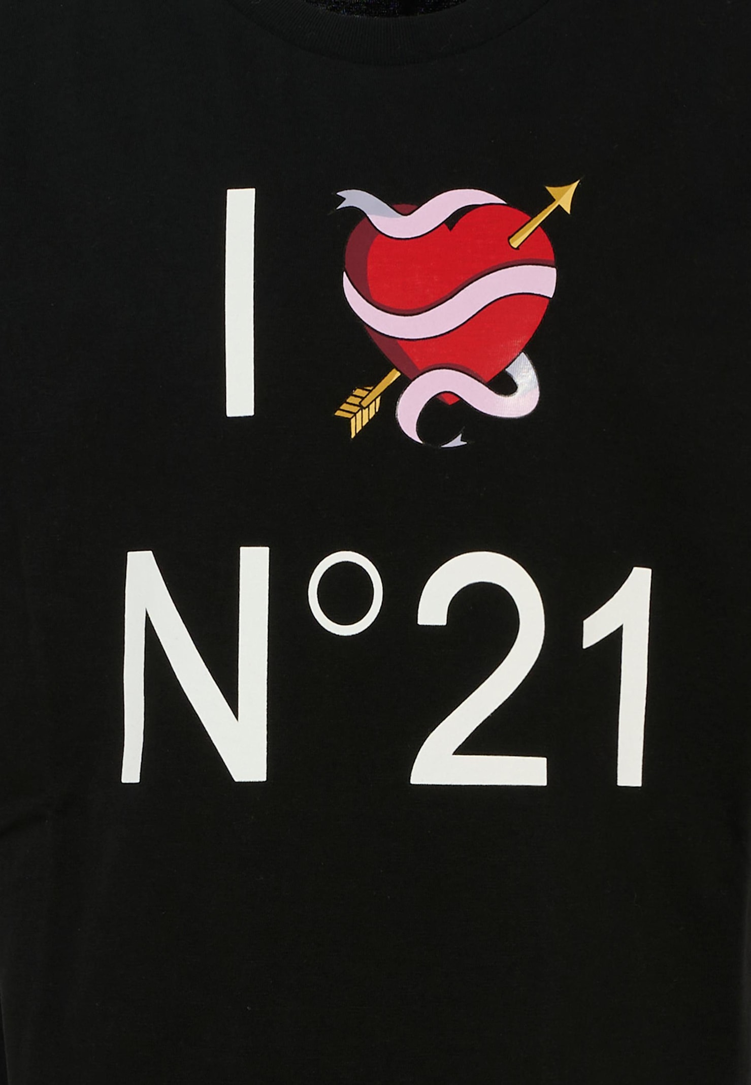 N°21 Black T-shirt For Girl With Heart In Black