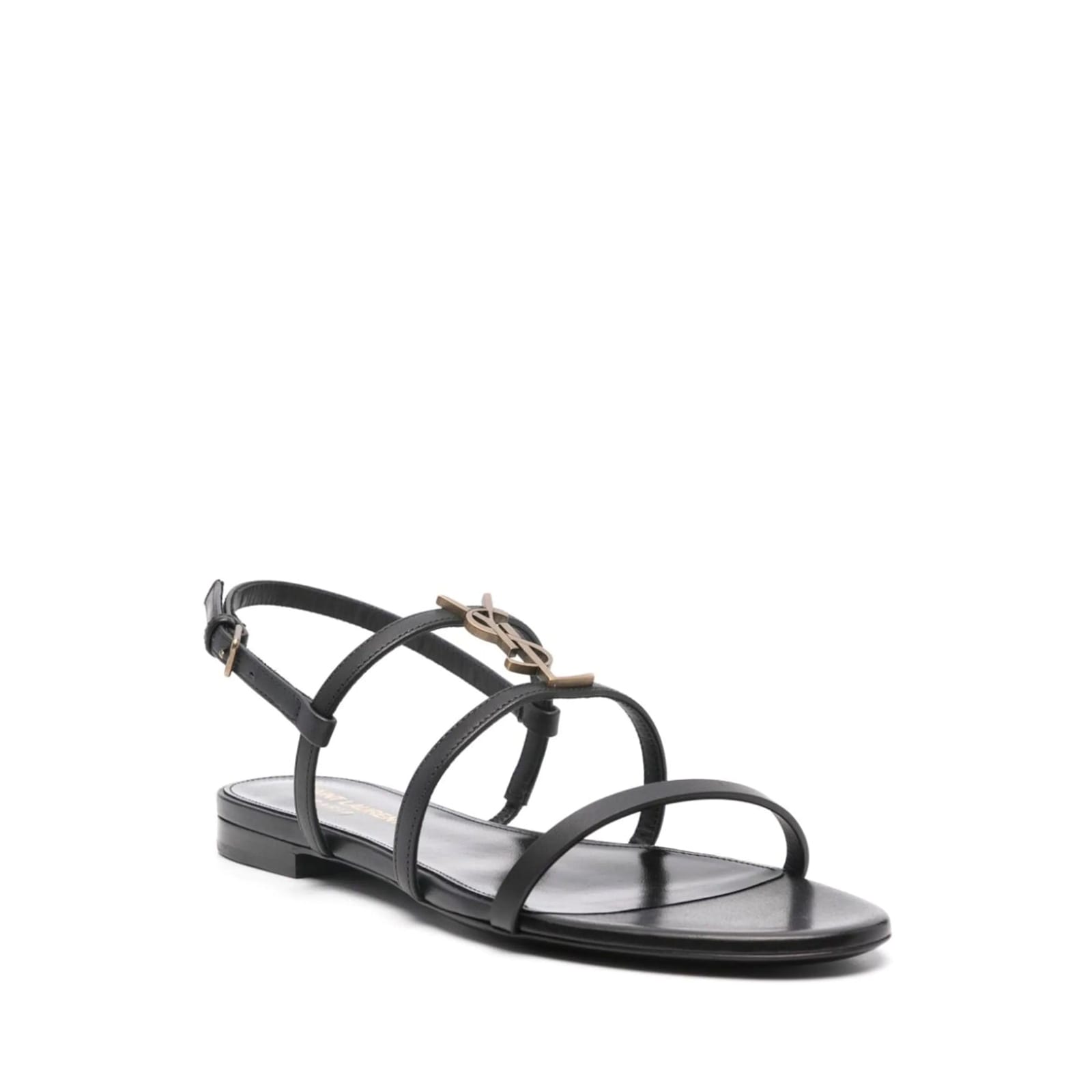 Shop Saint Laurent New Cassandra Flat Sandals In Black