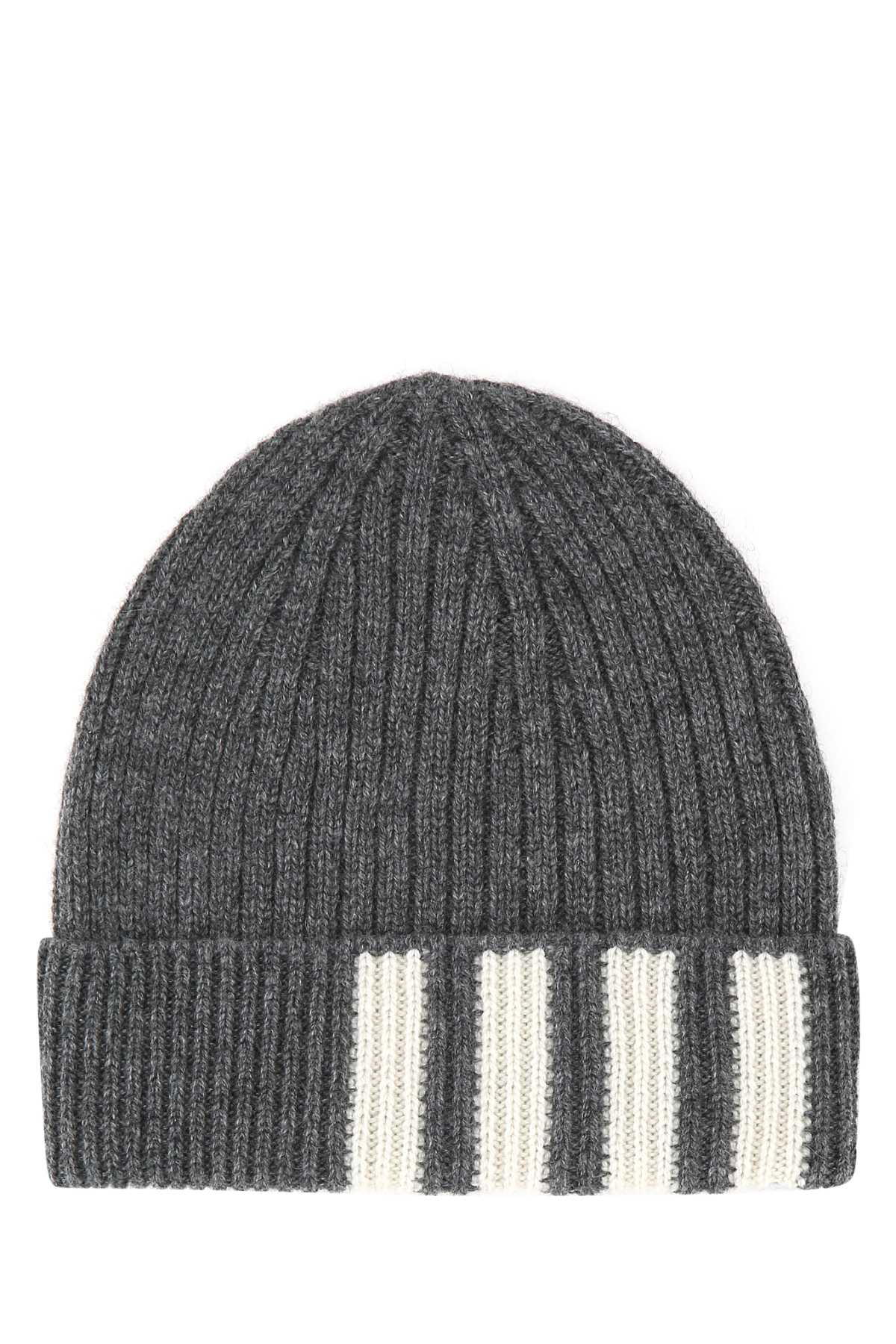 Shop Thom Browne Dark Grey Cashmere Beanie Hat In 035