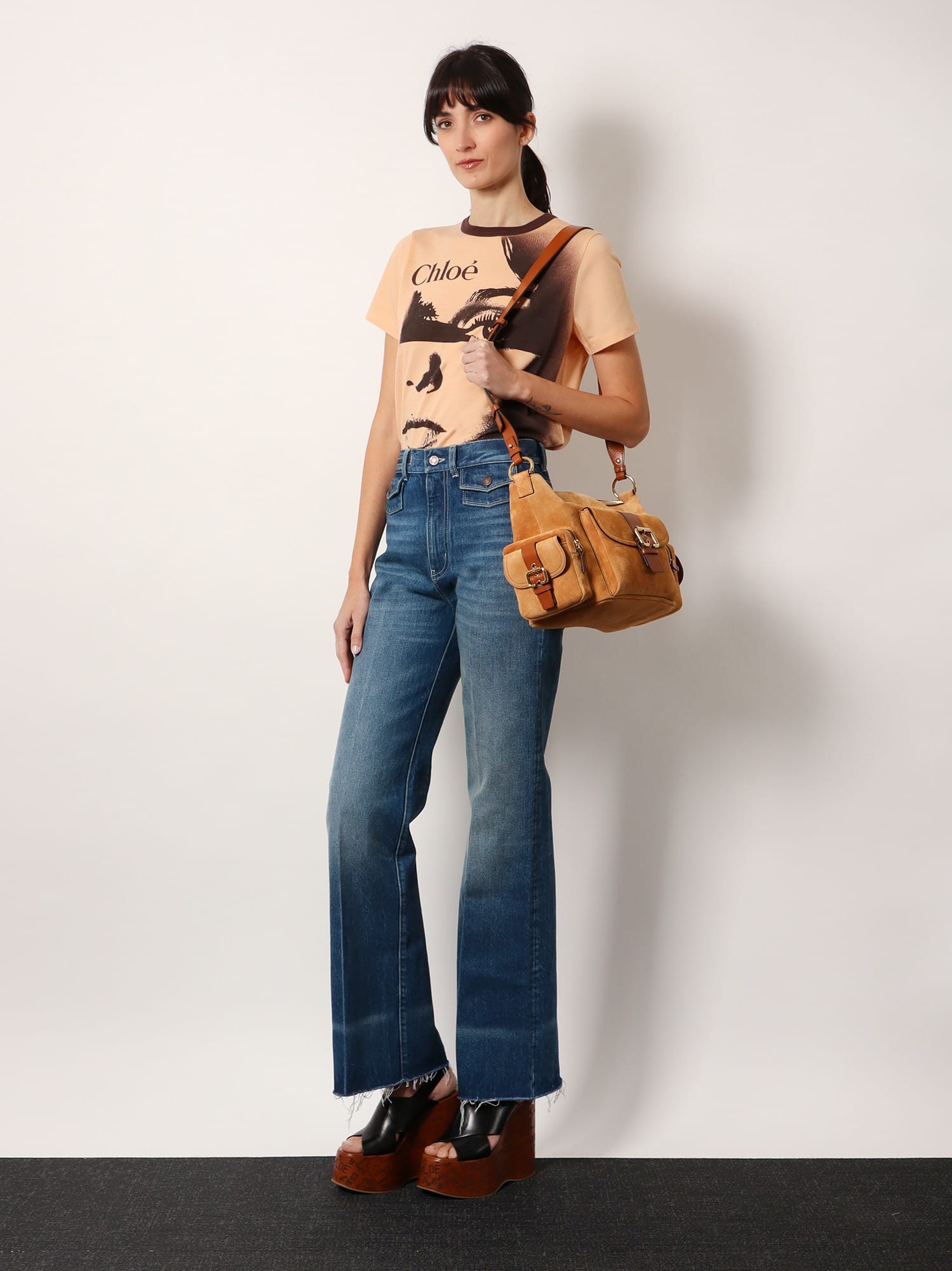 Shop Chloé Jersey T-shirt With A Large Portrait Print And Logo In Orange