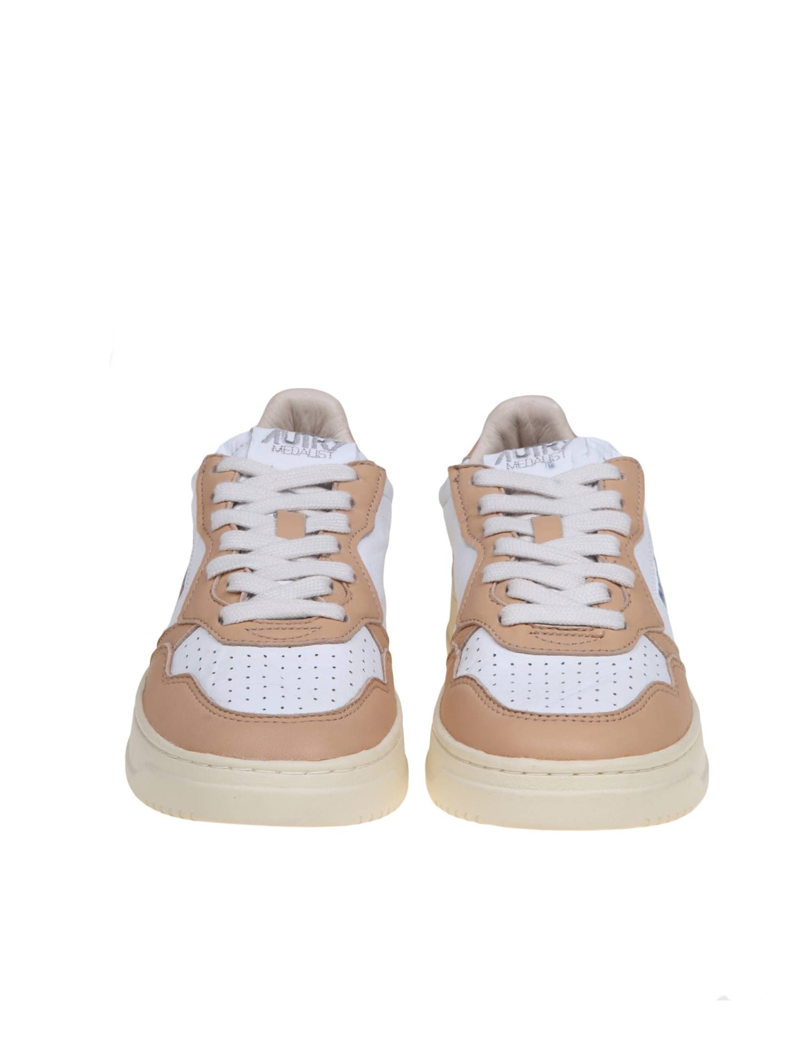 Shop Autry Sneakers In White And Caramel Leather In Beige