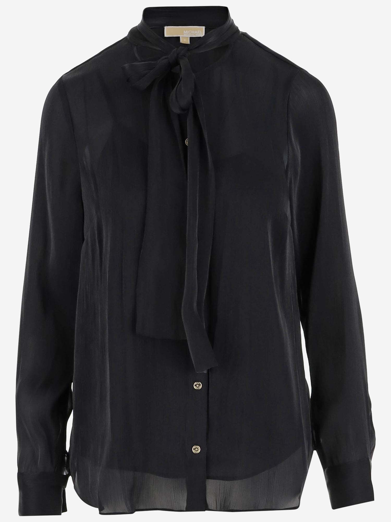 Shop Michael Michael Kors Ruched Metallic Georgette Shirt In Black