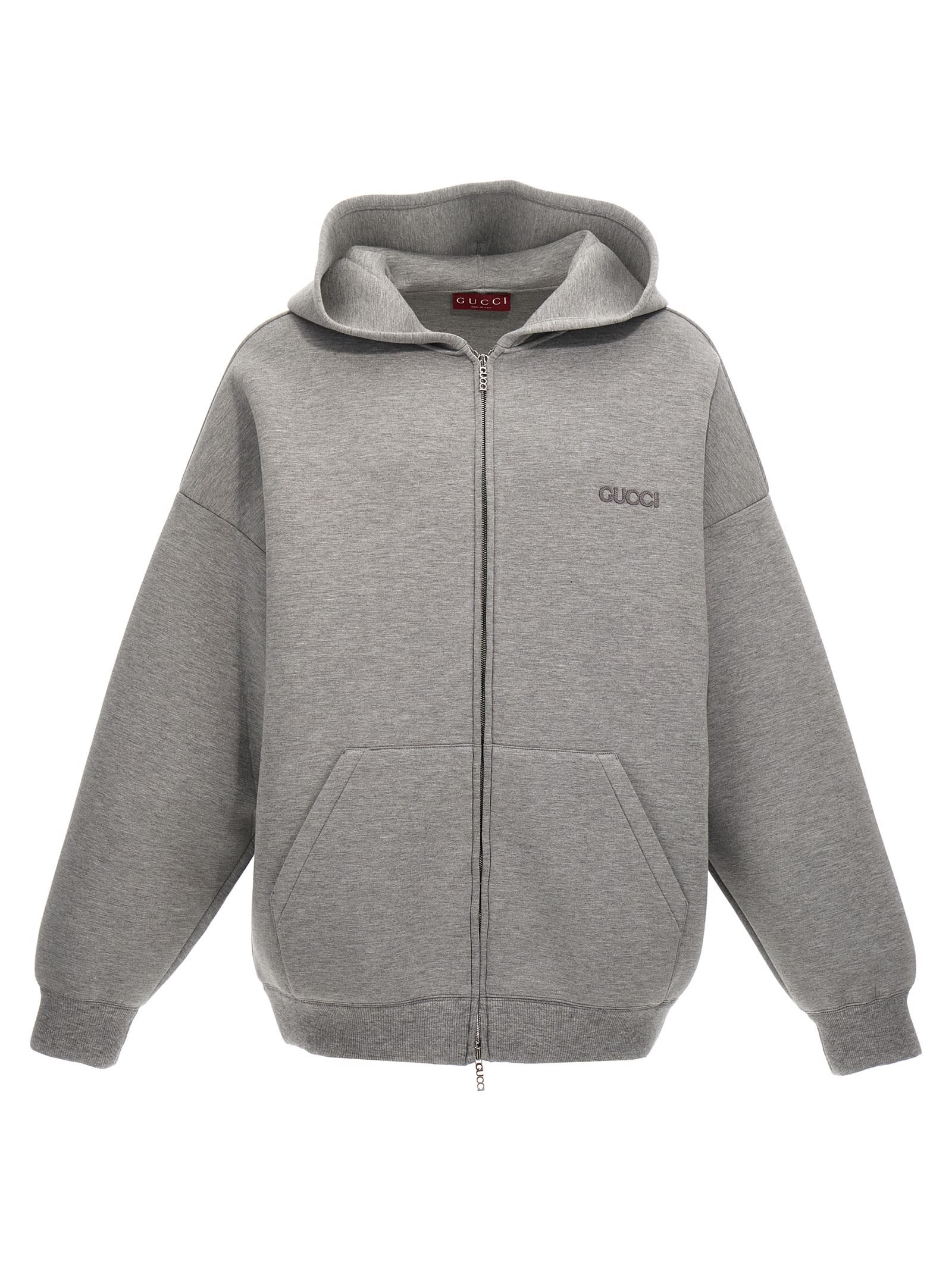 Shop Gucci Zipped Hoodie In Gray