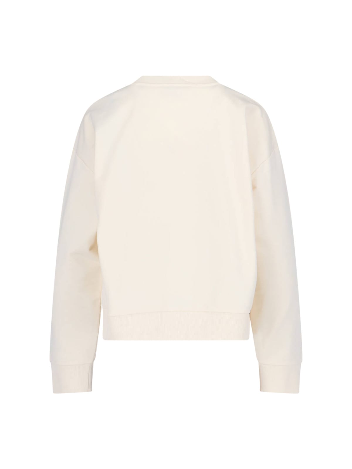 Moncler Crewneck Cotton Sweatshirt With Embroidered Logo And Multicolor Patch In Neutral