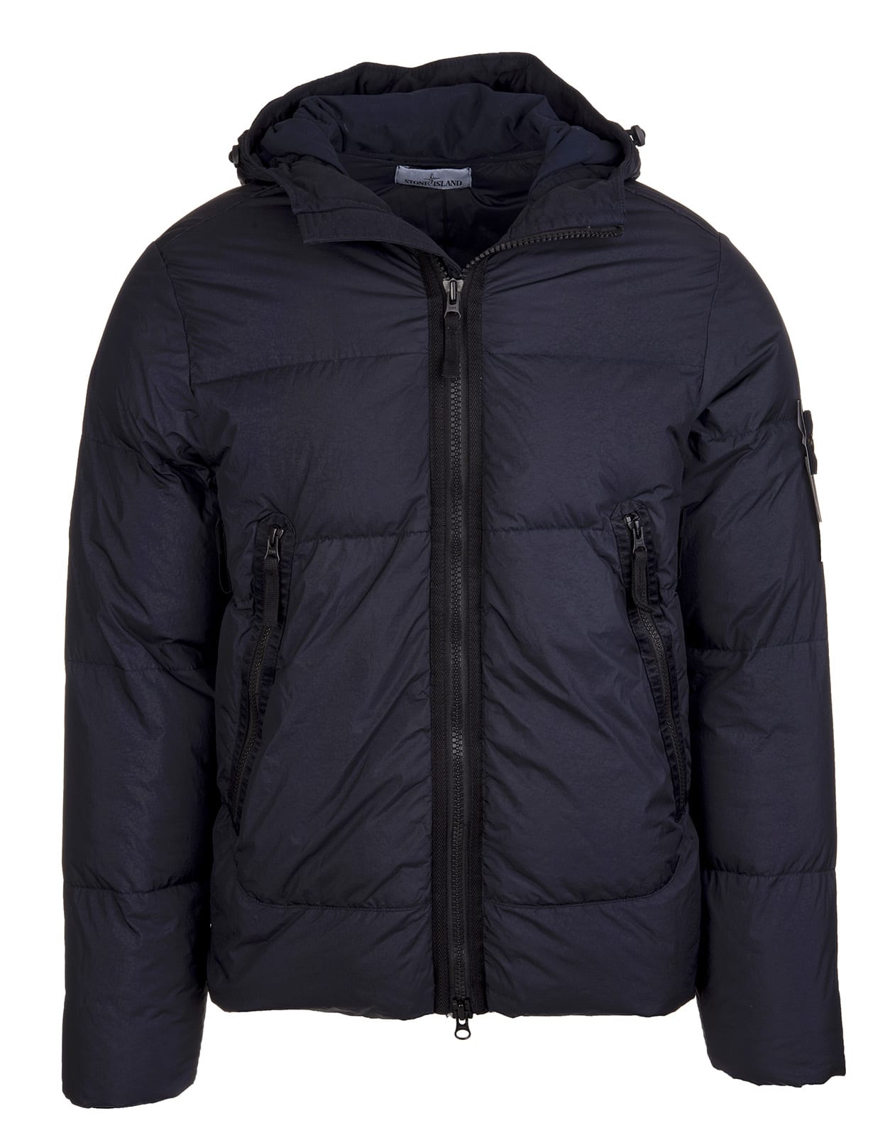Stone Island Man Navy Blue Garment Dyed Crinkle Reps Ny Down-tc Puffer Jacket