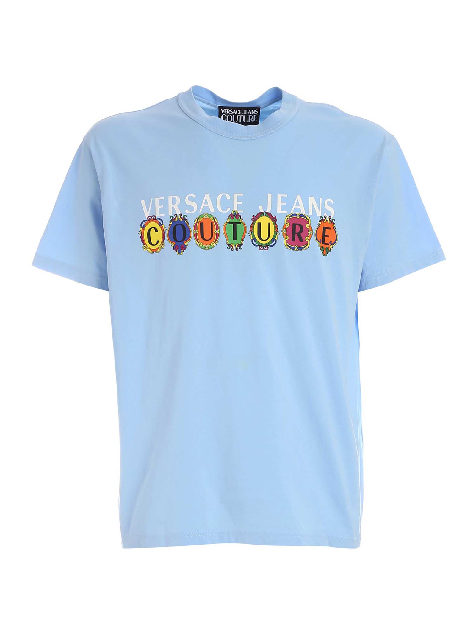 Versace Jeans Couture Logo Printed T-shirt In Light Blue