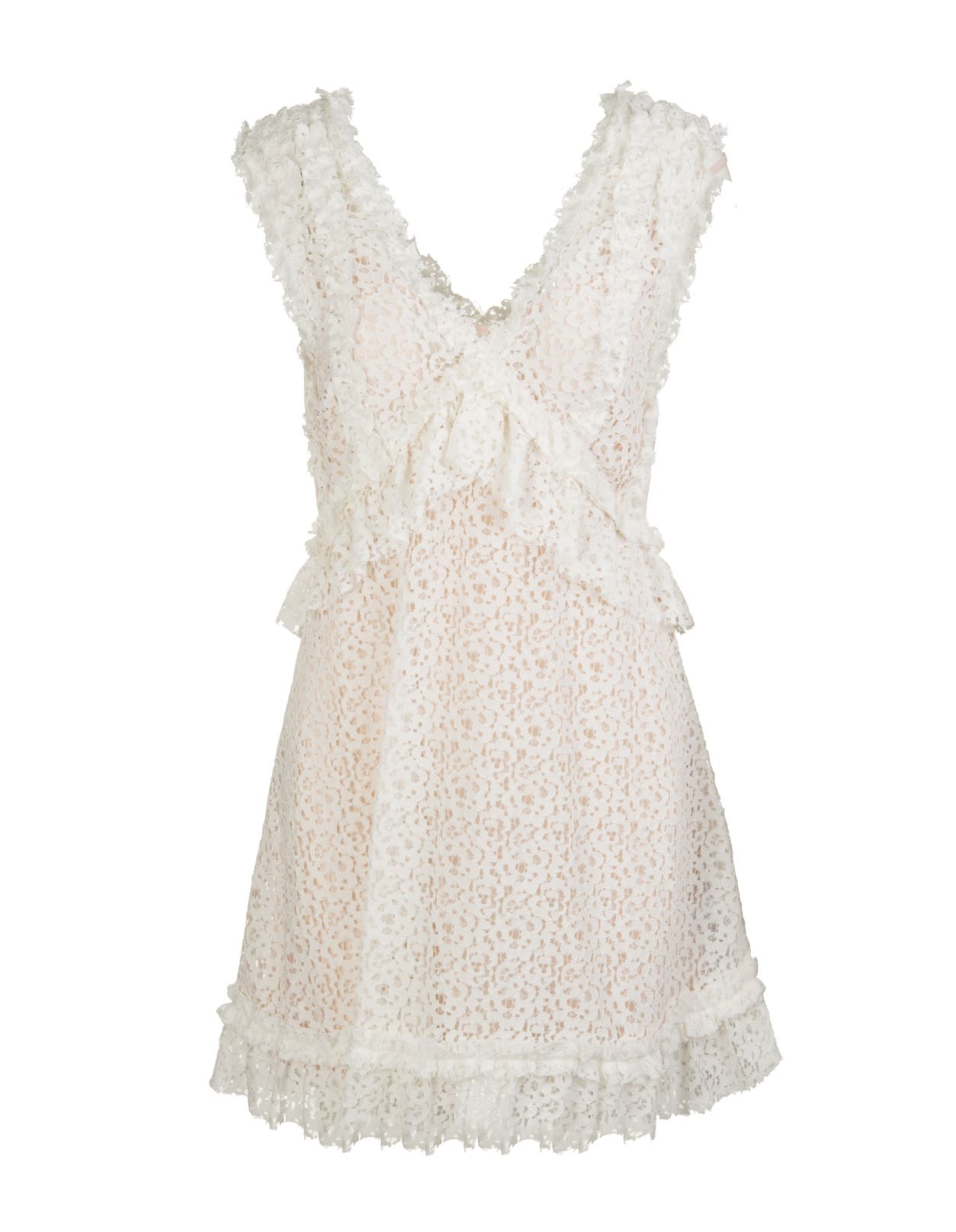 Parosh White Ruffle-trim Lace Dress