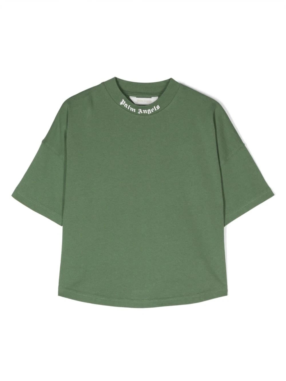 Shop Palm Angels Green T-shirt With Classic Logo