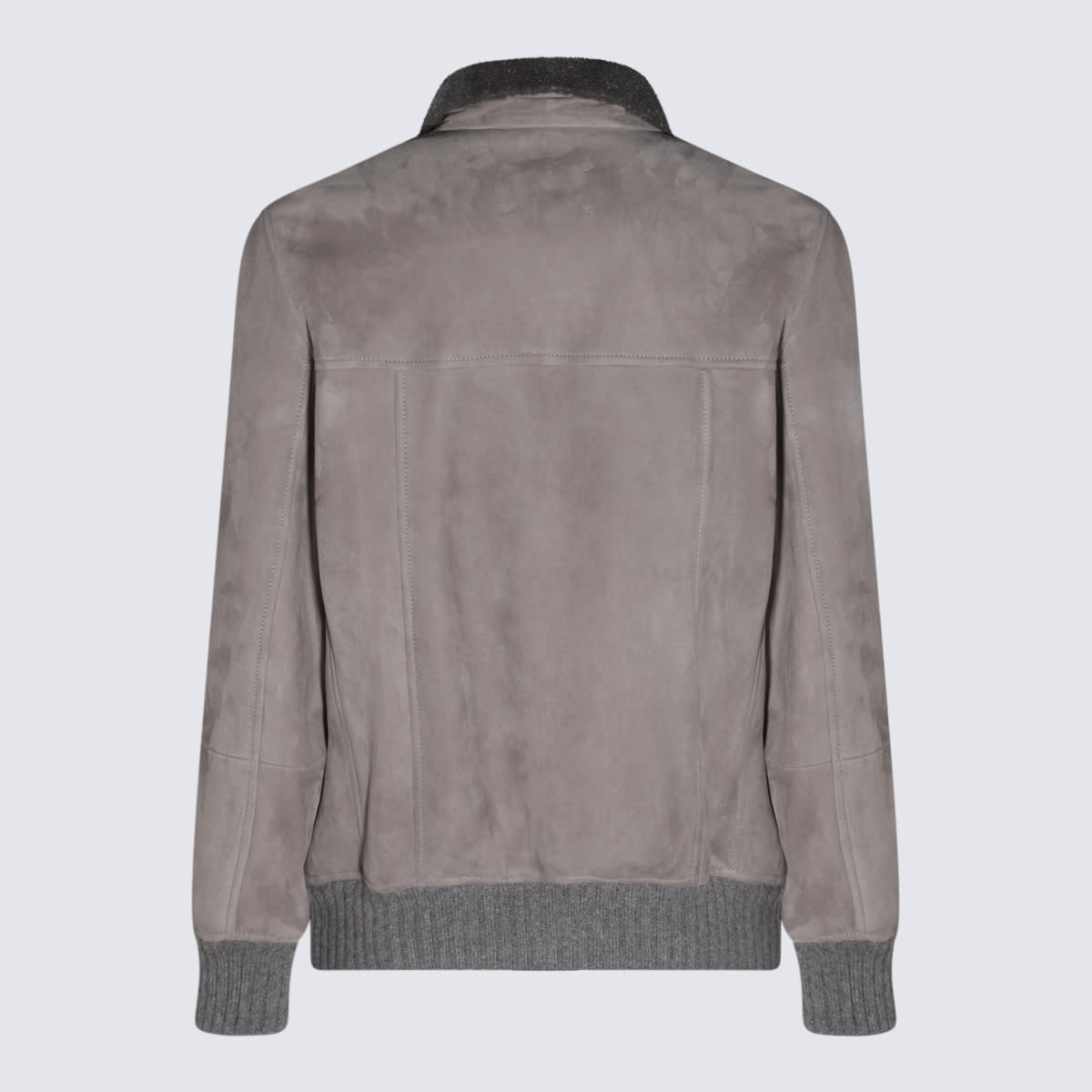 Shop Brunello Cucinelli Dark Grey Leather Jacket