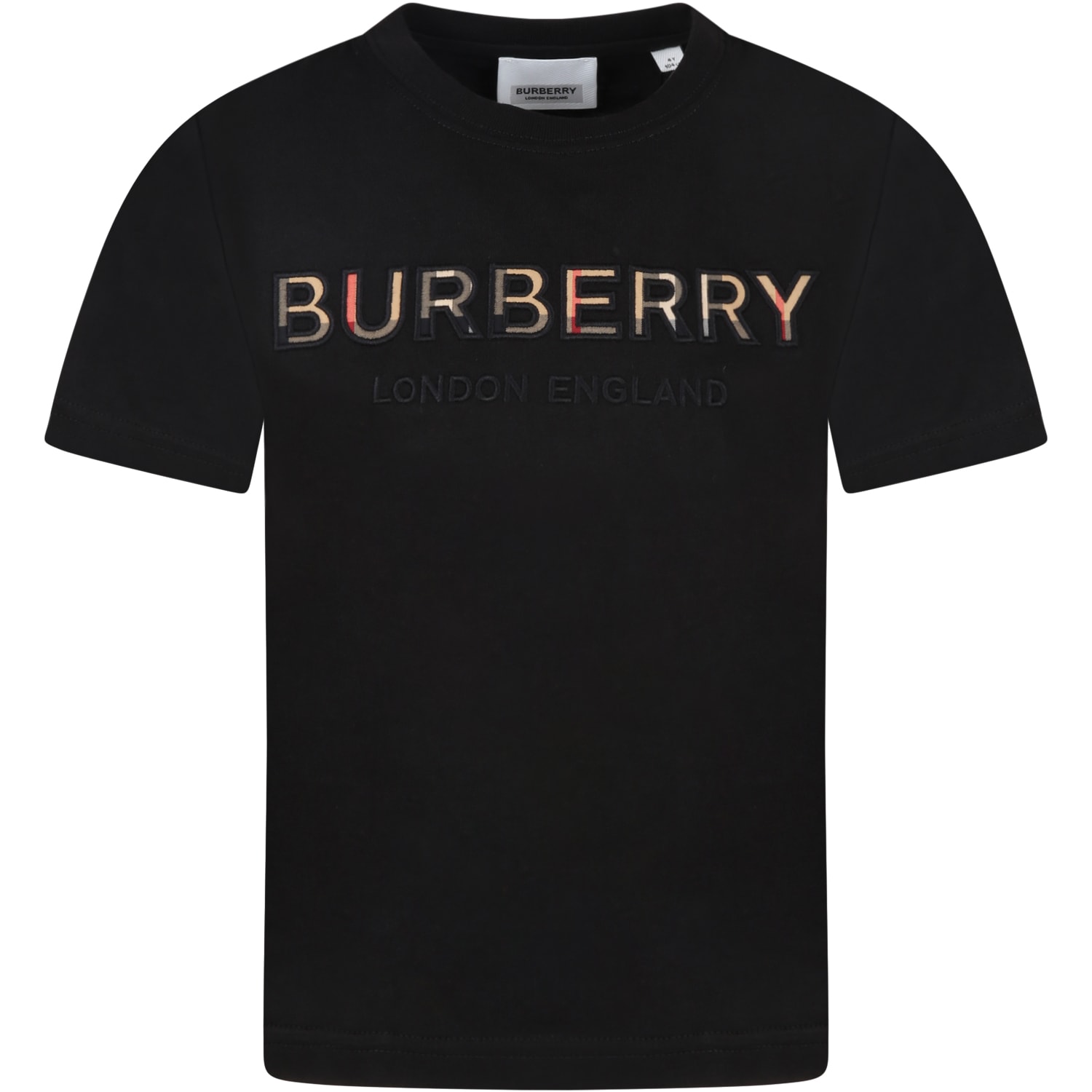 Burberry Black T-shirt For Kids With Beige Logo