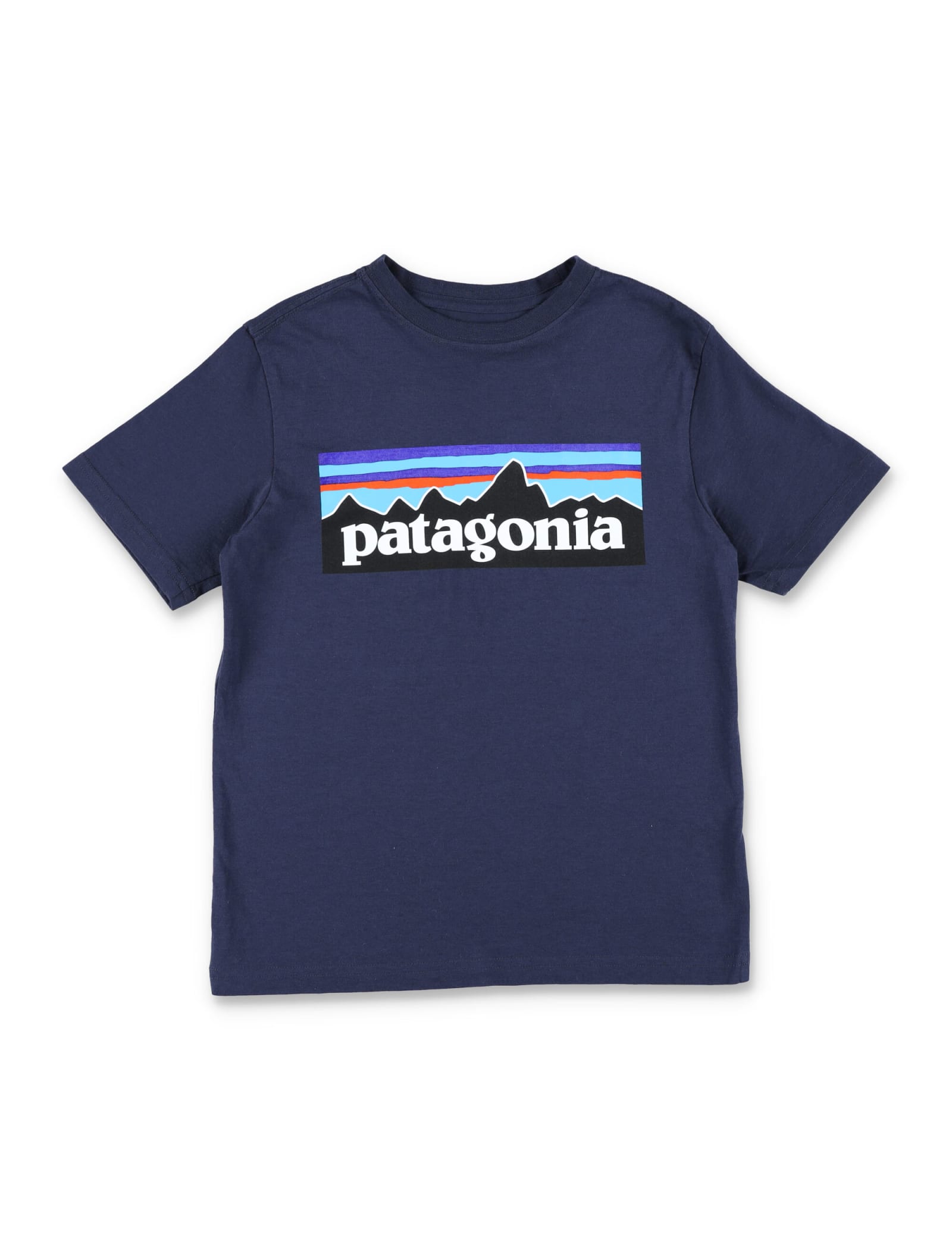 Patagonia Kids' Regenerative P-6 Logo T-shirt In Navy Blue