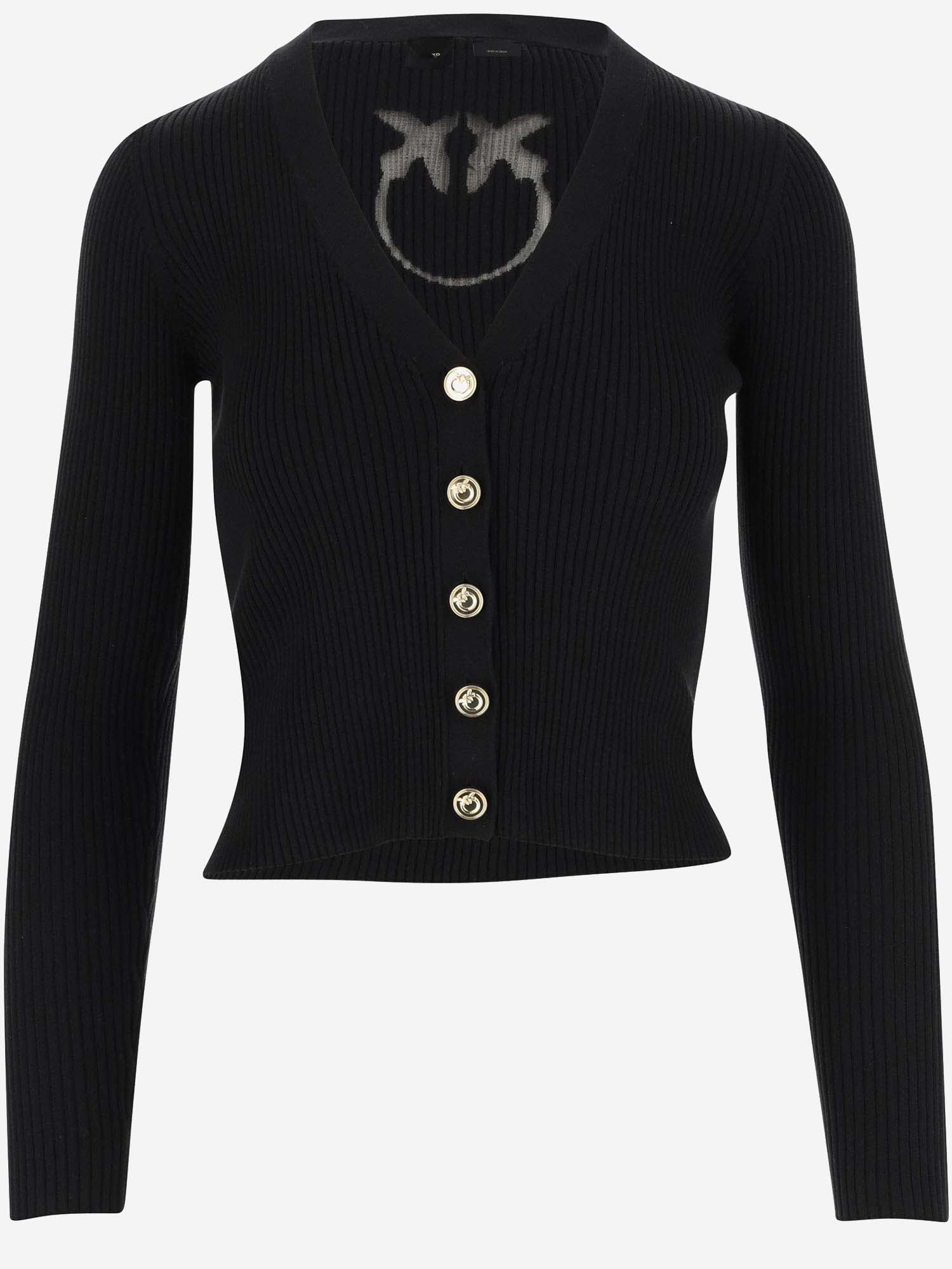 Shop Pinko Silk And Cotton Cardigan With Logo In Black