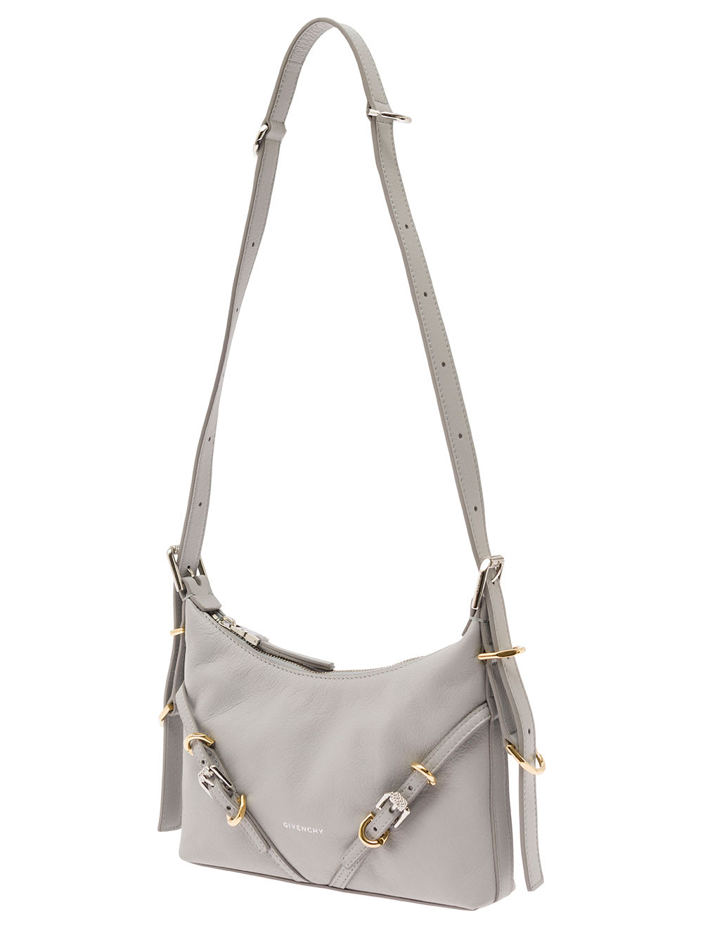Shop Givenchy Mini Voyou Grey Shoulder Bag With Buckles Embellishment In Leather Woman