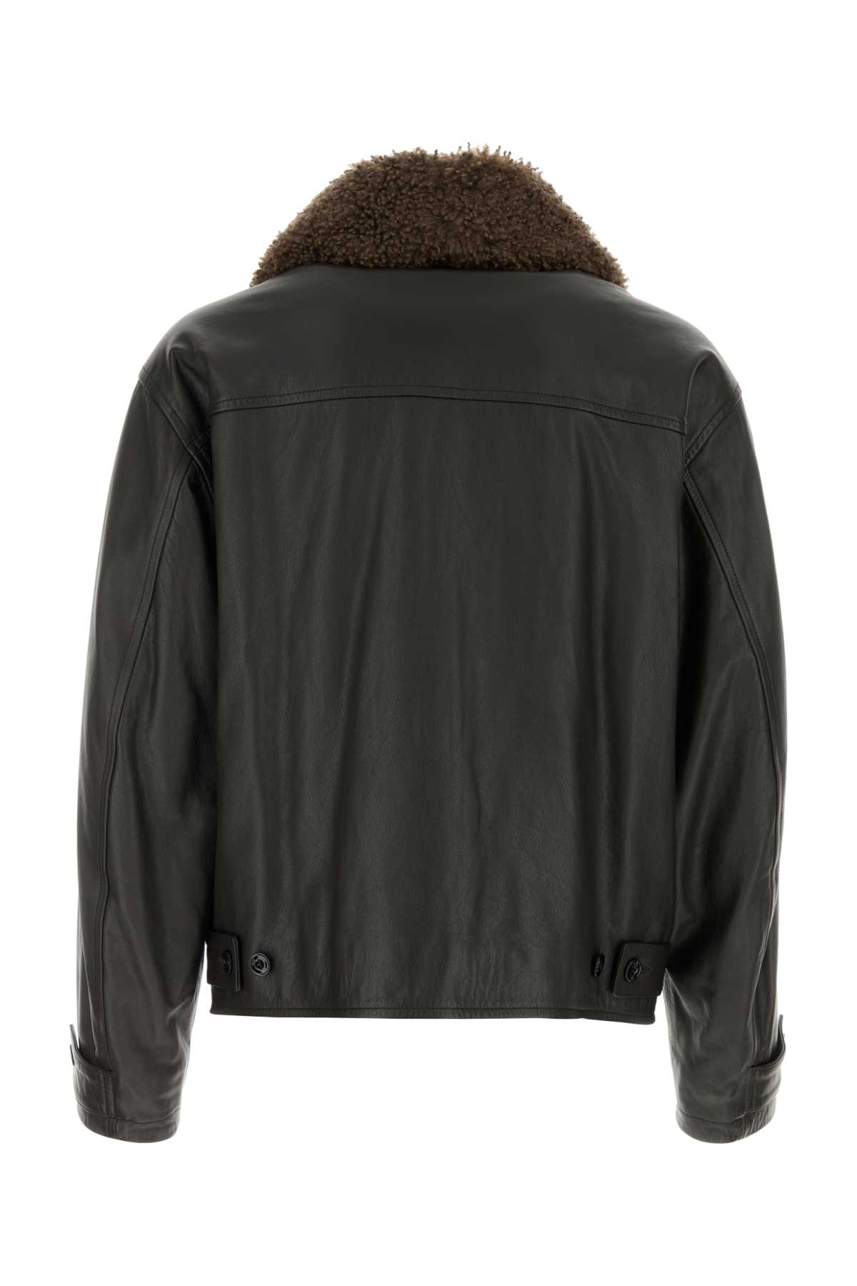 Shop Lemaire Dark Brown Leather Jacket