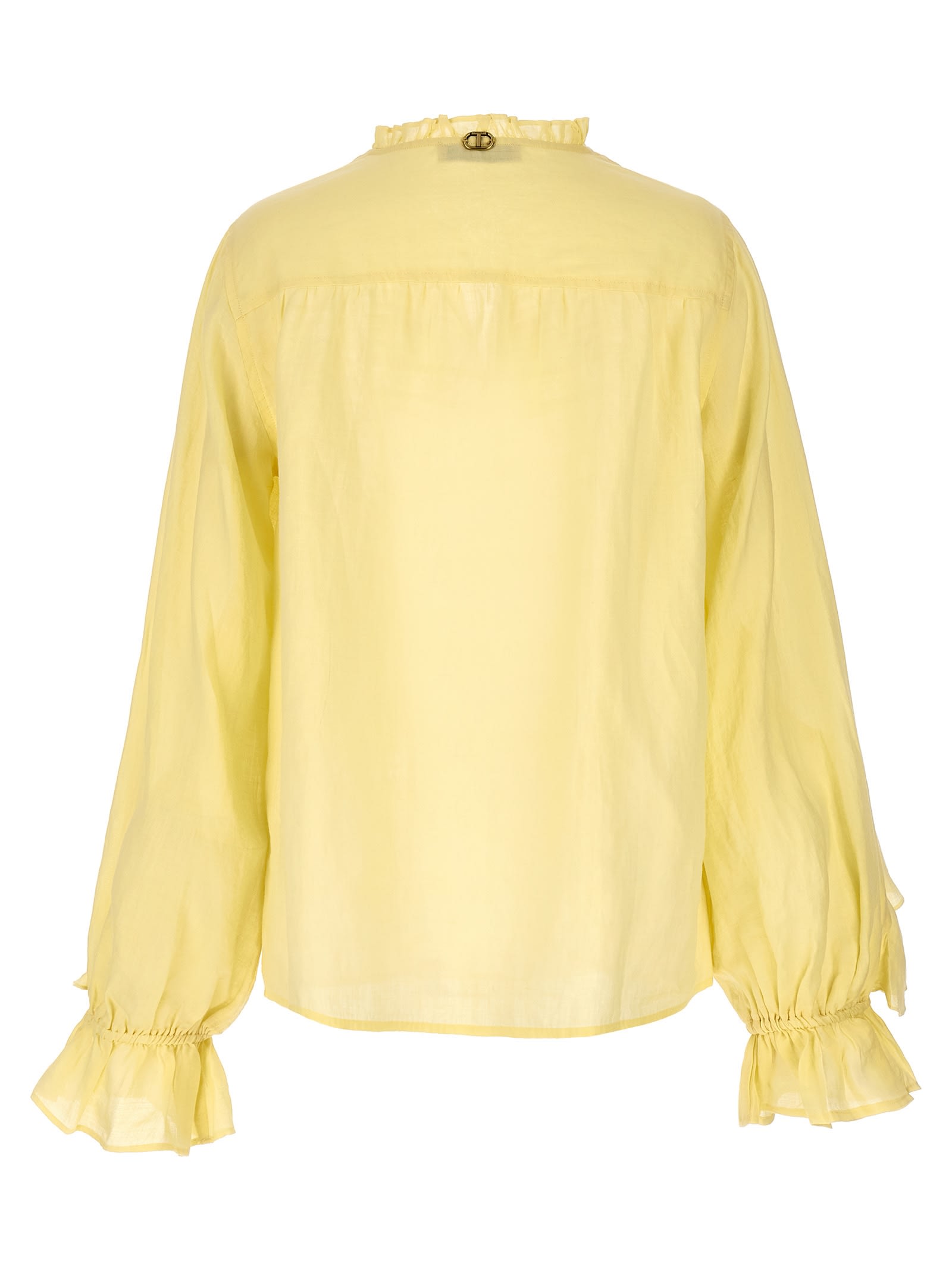 Shop Twinset Embroidery Ruffle Blouse In Yellow