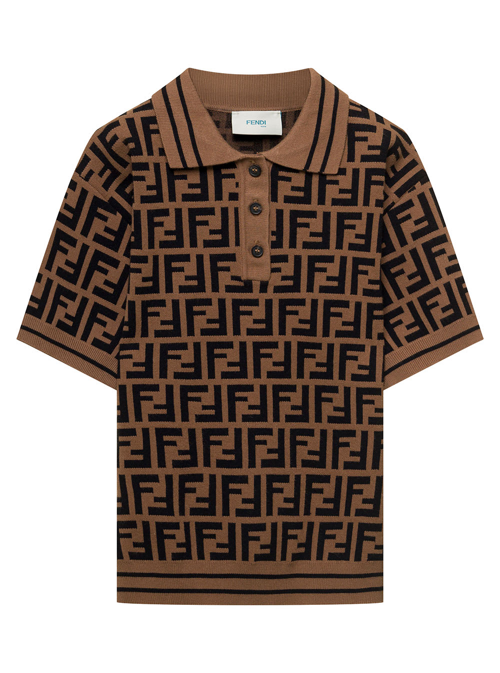 Shop Fendi Brown Knit Polo With All-over Ff Motif In Viscose Boy In Marrone