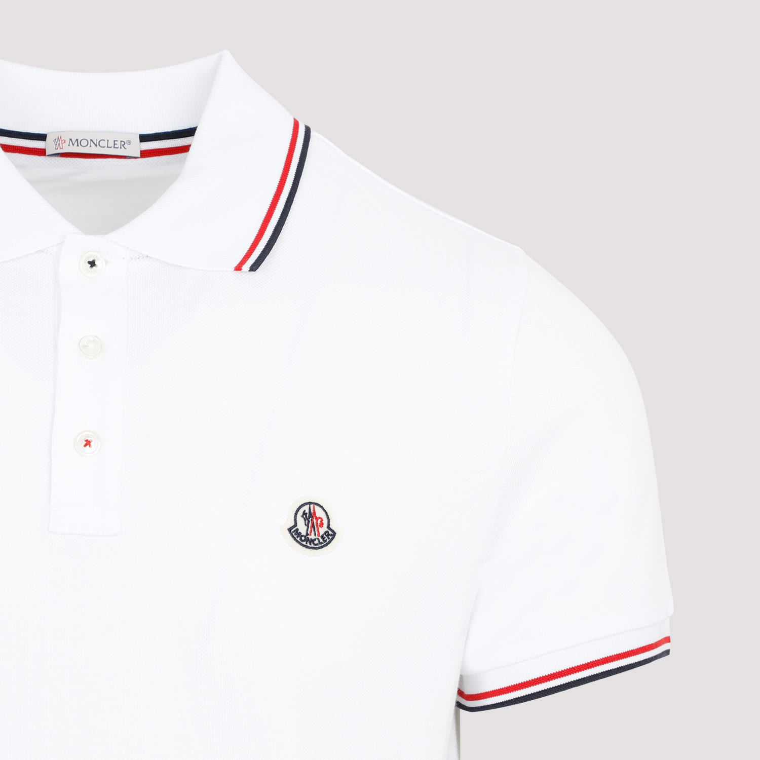 Moncler Classic White Cotton Polo With Signature Tri-color Trim