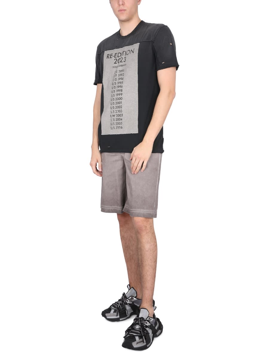 Dolce & Gabbana Bermuda Shorts With Logo Plaque In Multicolour