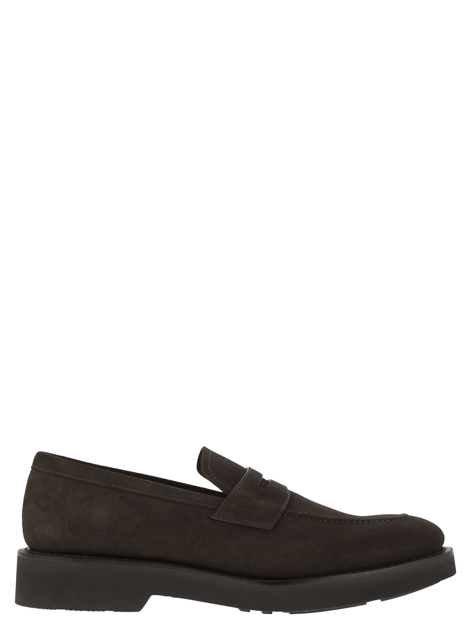 Shop Church's Suede Calfskin Moccasin In Dark Brown