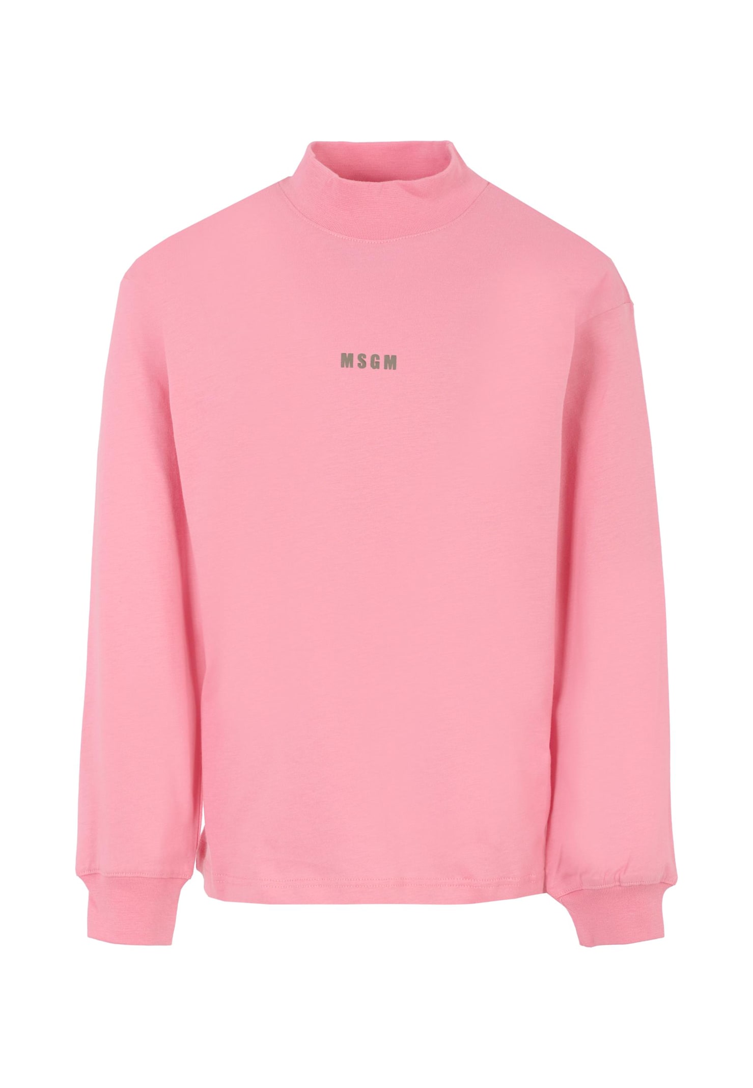 Msgm Mock-neck Logo-print Top In Pink