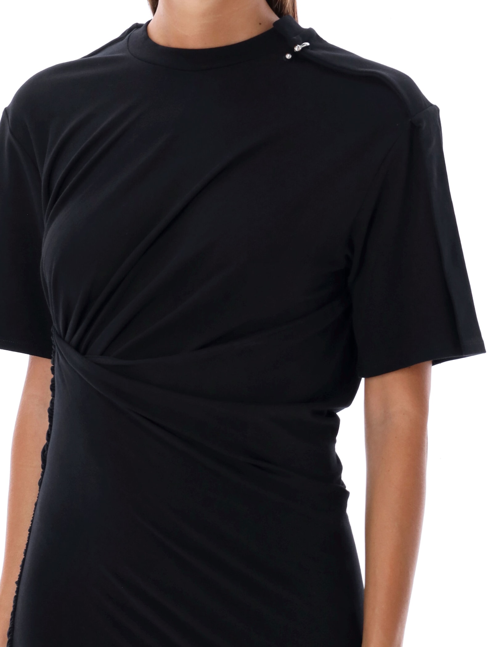 Shop Mugler Ruched Cotton Mini Dress In Black