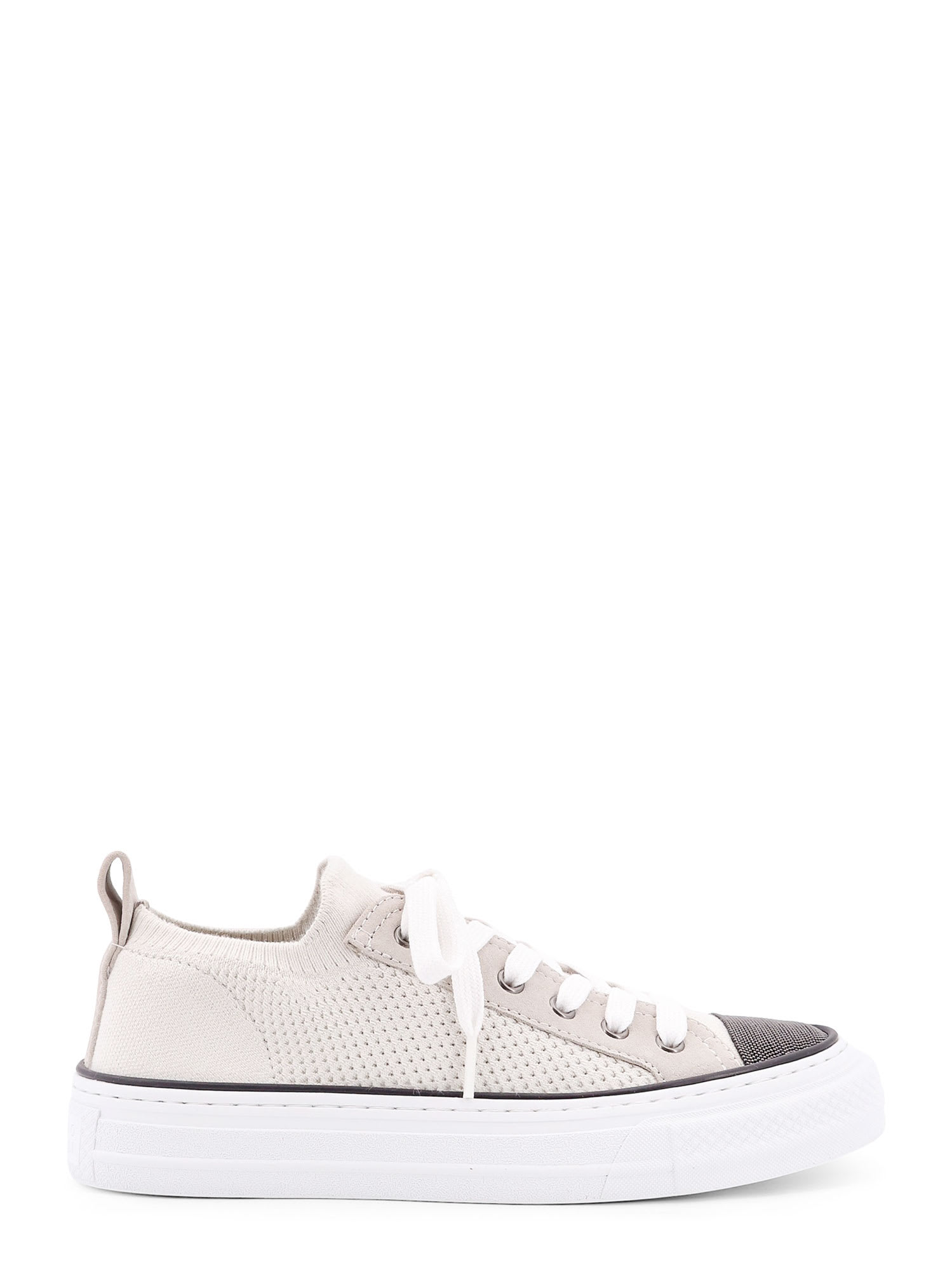 Brunello Cucinelli White Low Top Sneaker With Tab On The Heel