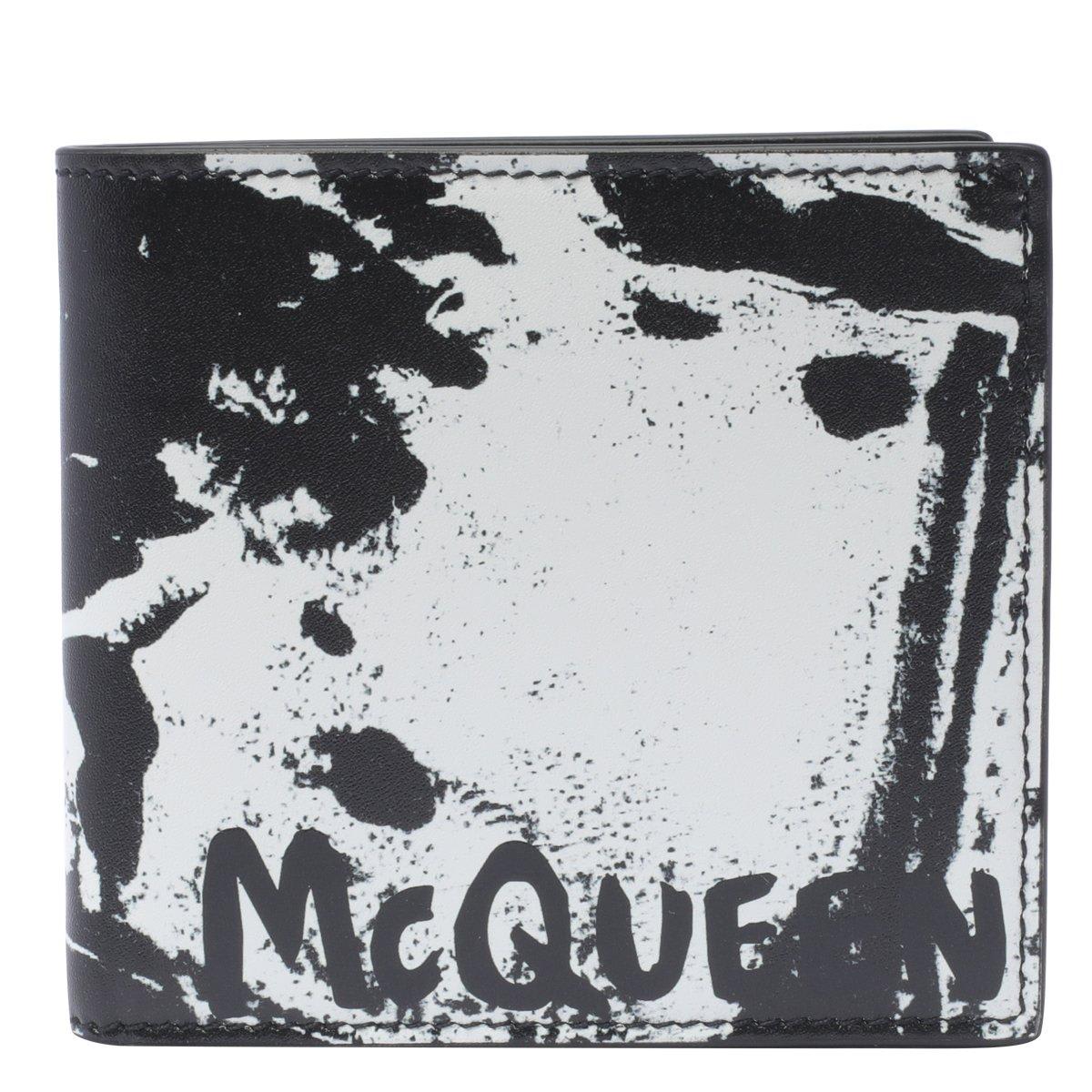 Alexander Mcqueen Graffiti Logo Bi-fold Wallet In Black/white
