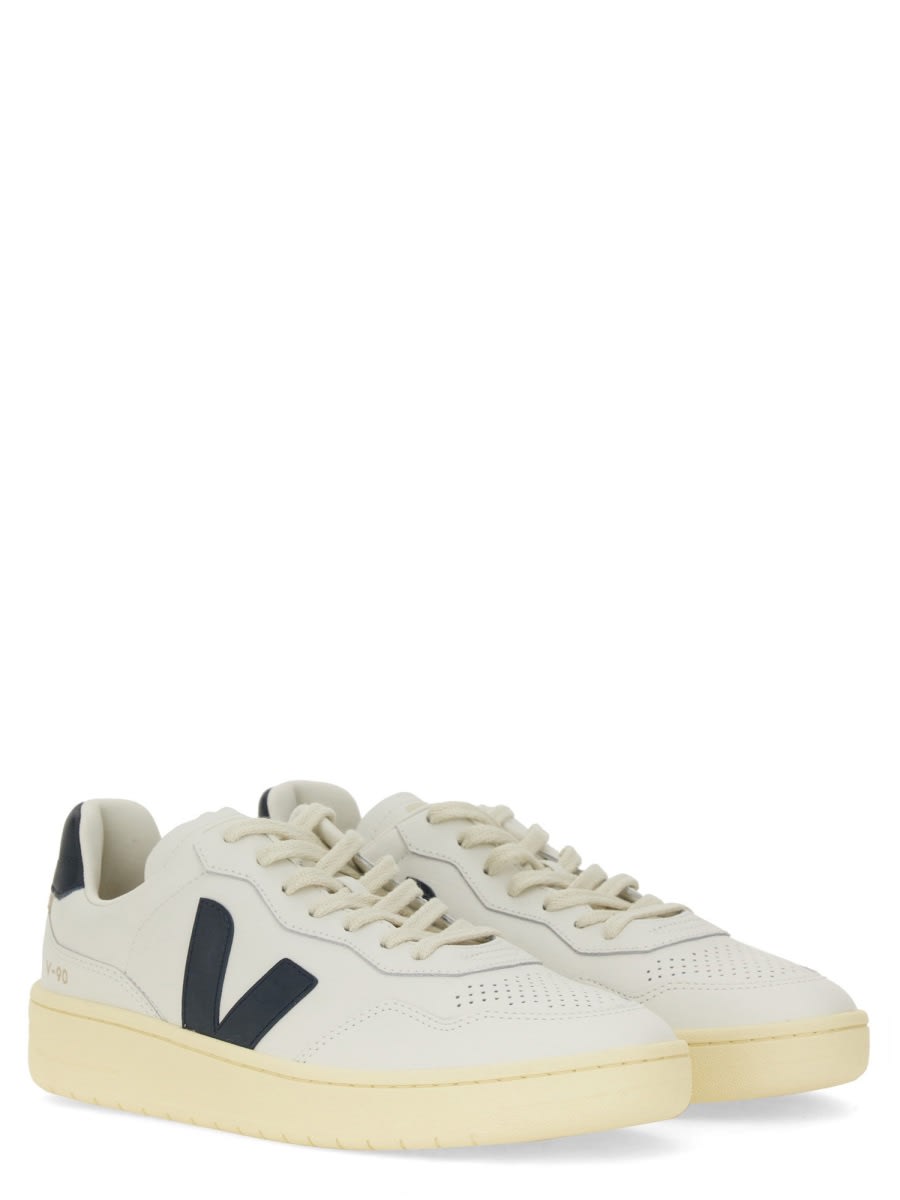 Veja V-90 Man Sneakers White Size 9 Leather In Multicolour