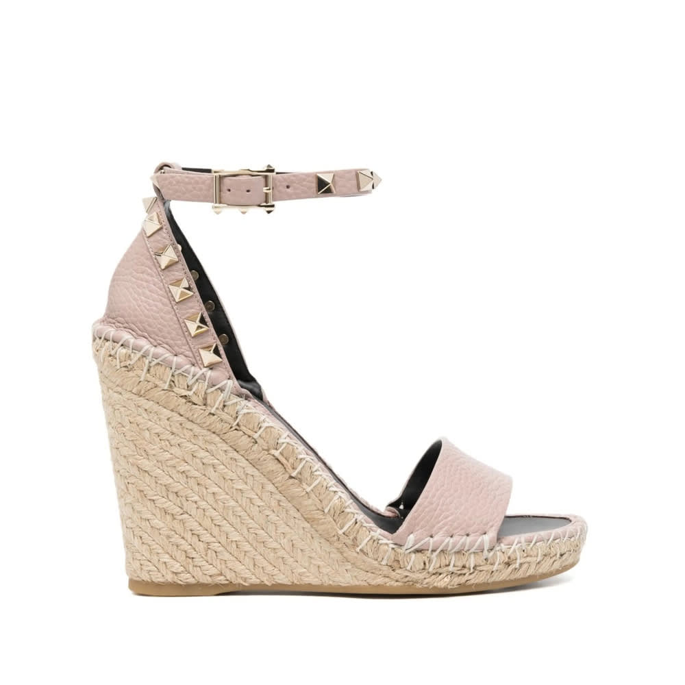 Valentino Rockstud Double Espadrille Wedge Sandals In Neutral