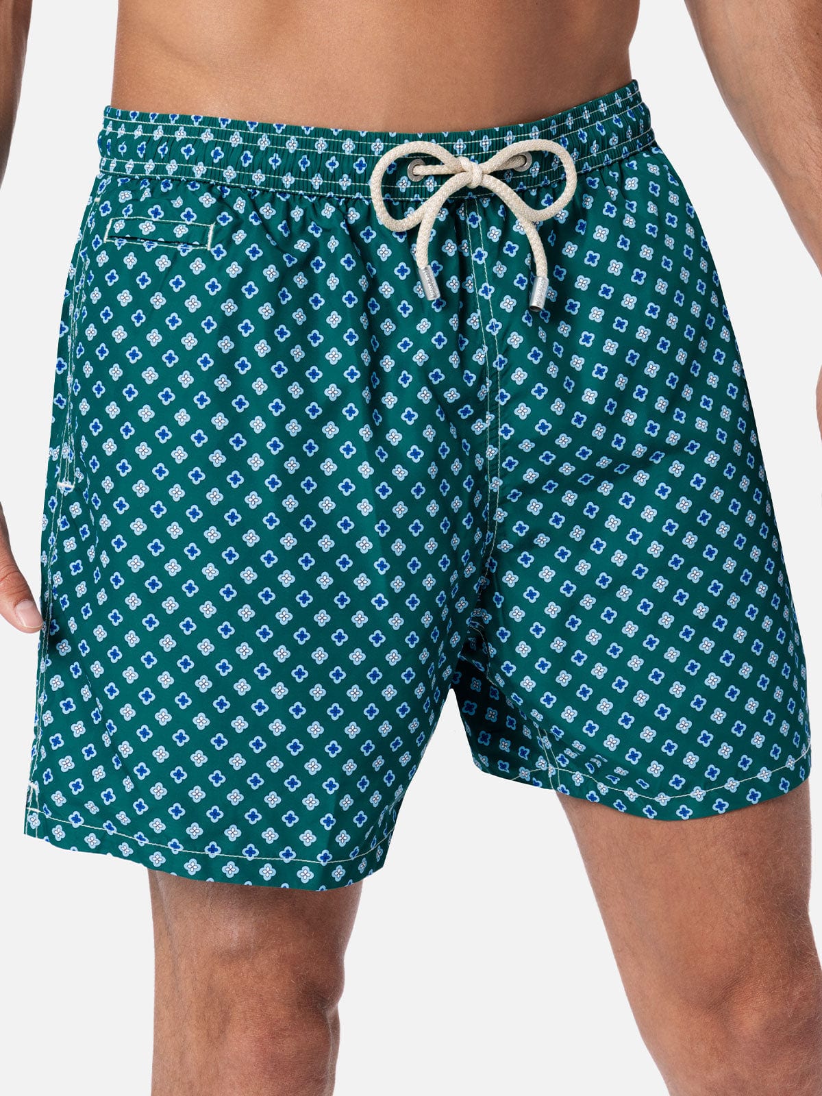 Mc2 Saint Barth Man Lightweight Fabric Swim-shorts Lighting Micro Fantasy With Tie Print In Green