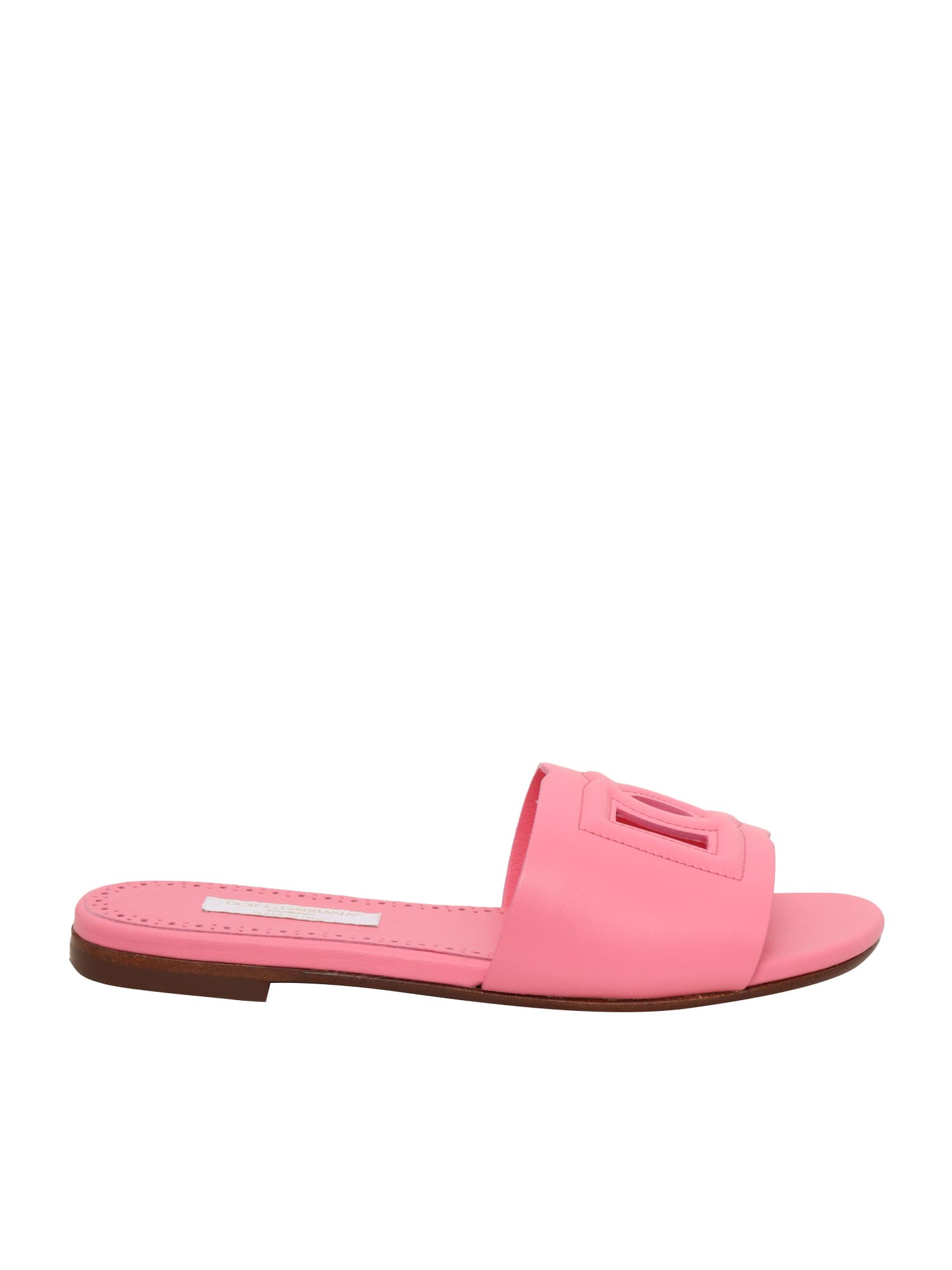 Shop Dolce & Gabbana Pink D&g Calf Slippers