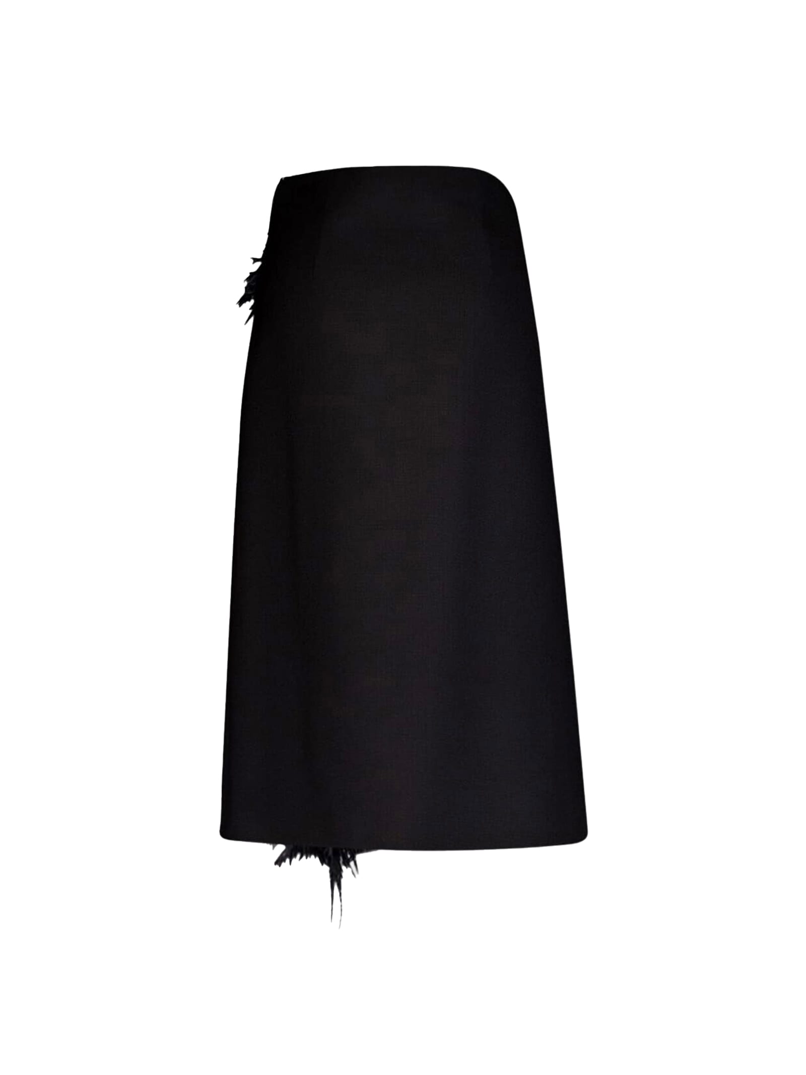 Shop Prada Wool Midi Skirt With Feathers In Black
