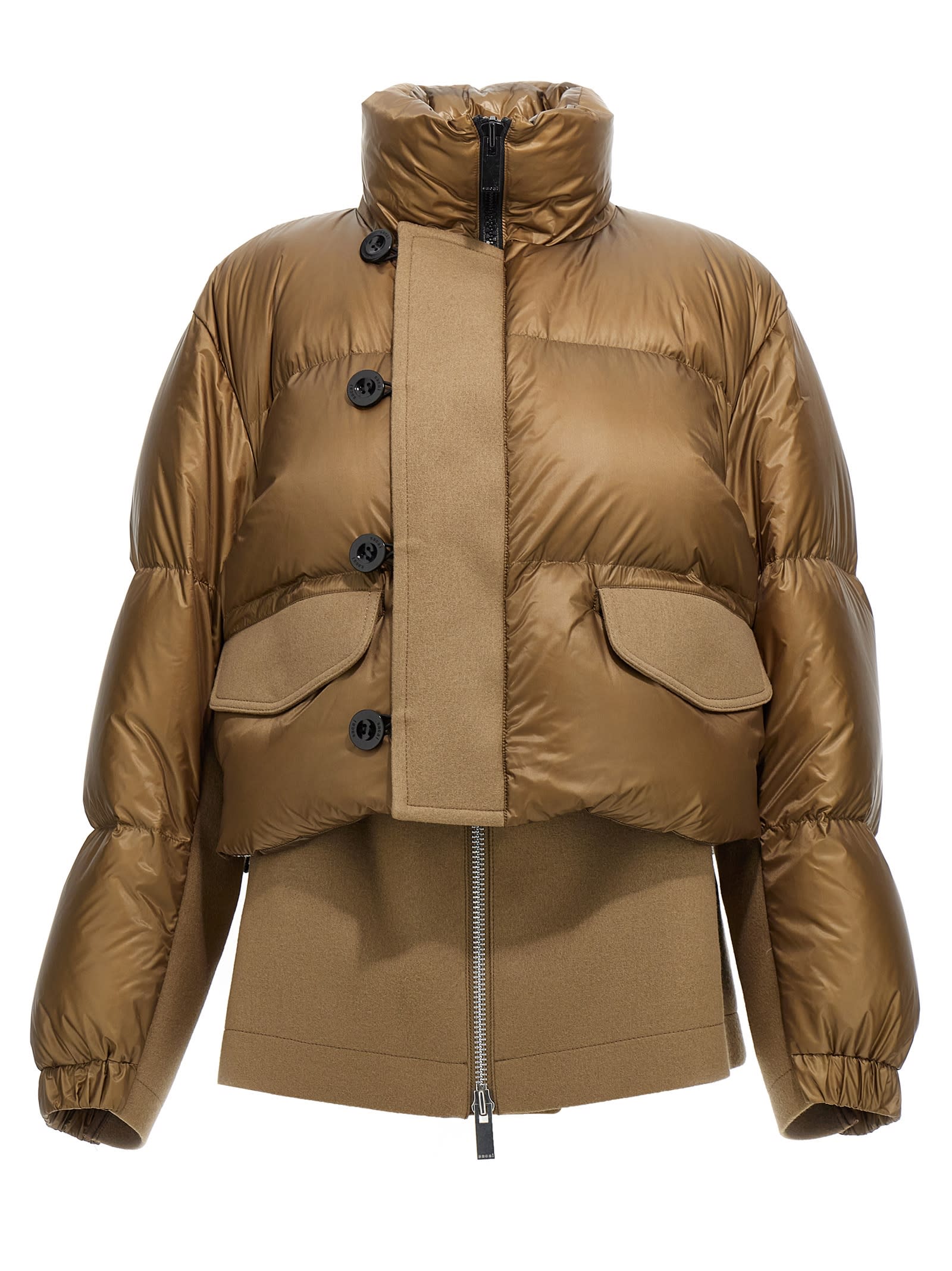 Shop Sacai Wool Insert Down Jacket In Brown