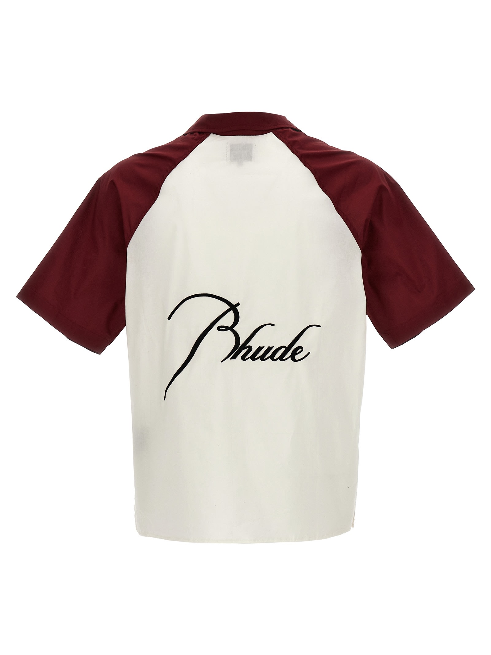 Shop Rhude Logo Embroidery Shirt In Maroon/creme