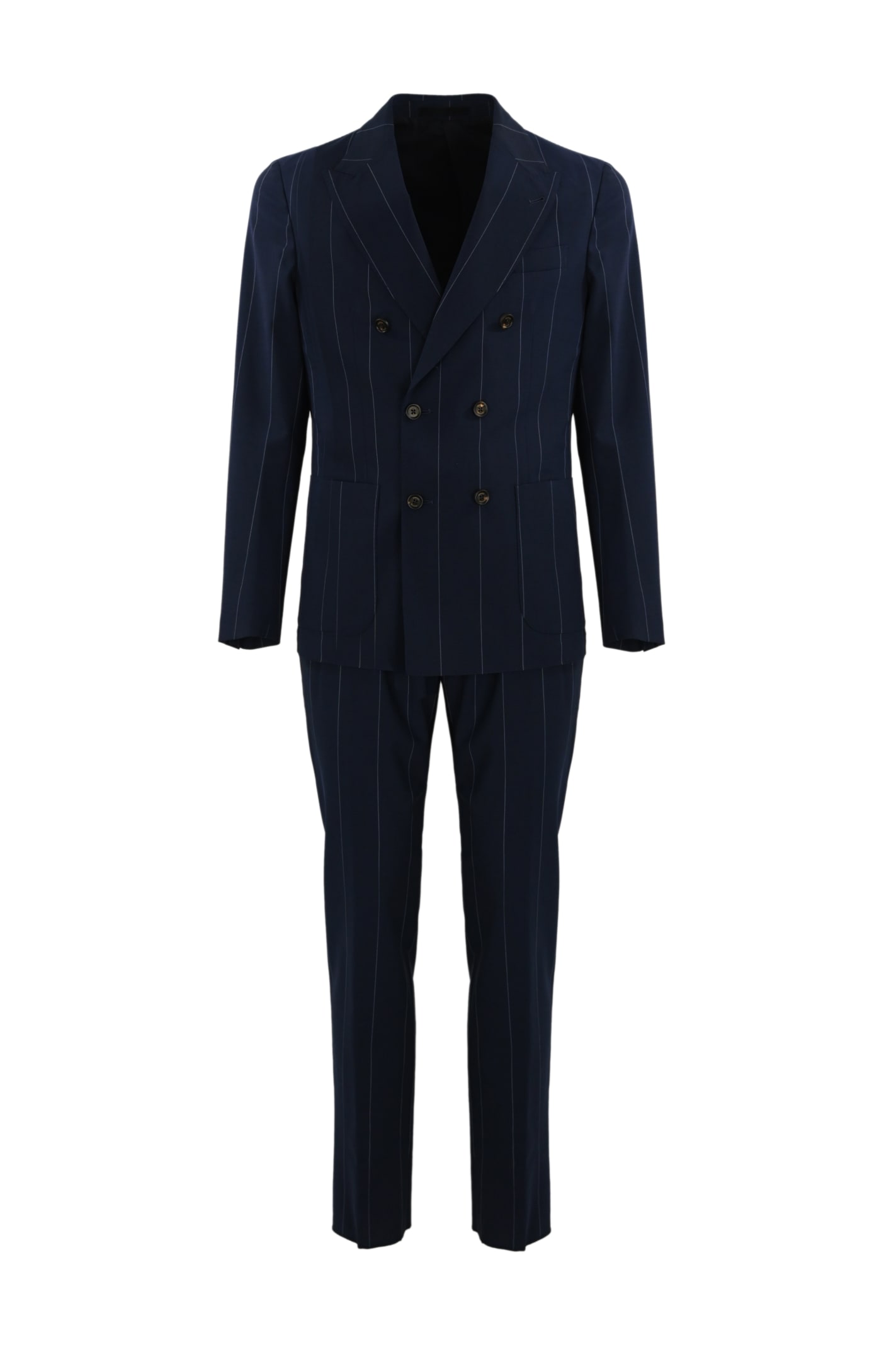 Blue Double-breasted Pinstripe Suit