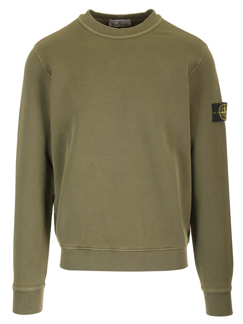 Stone Island Sweatshirt Made Of Organic Cotton Fleece In Green