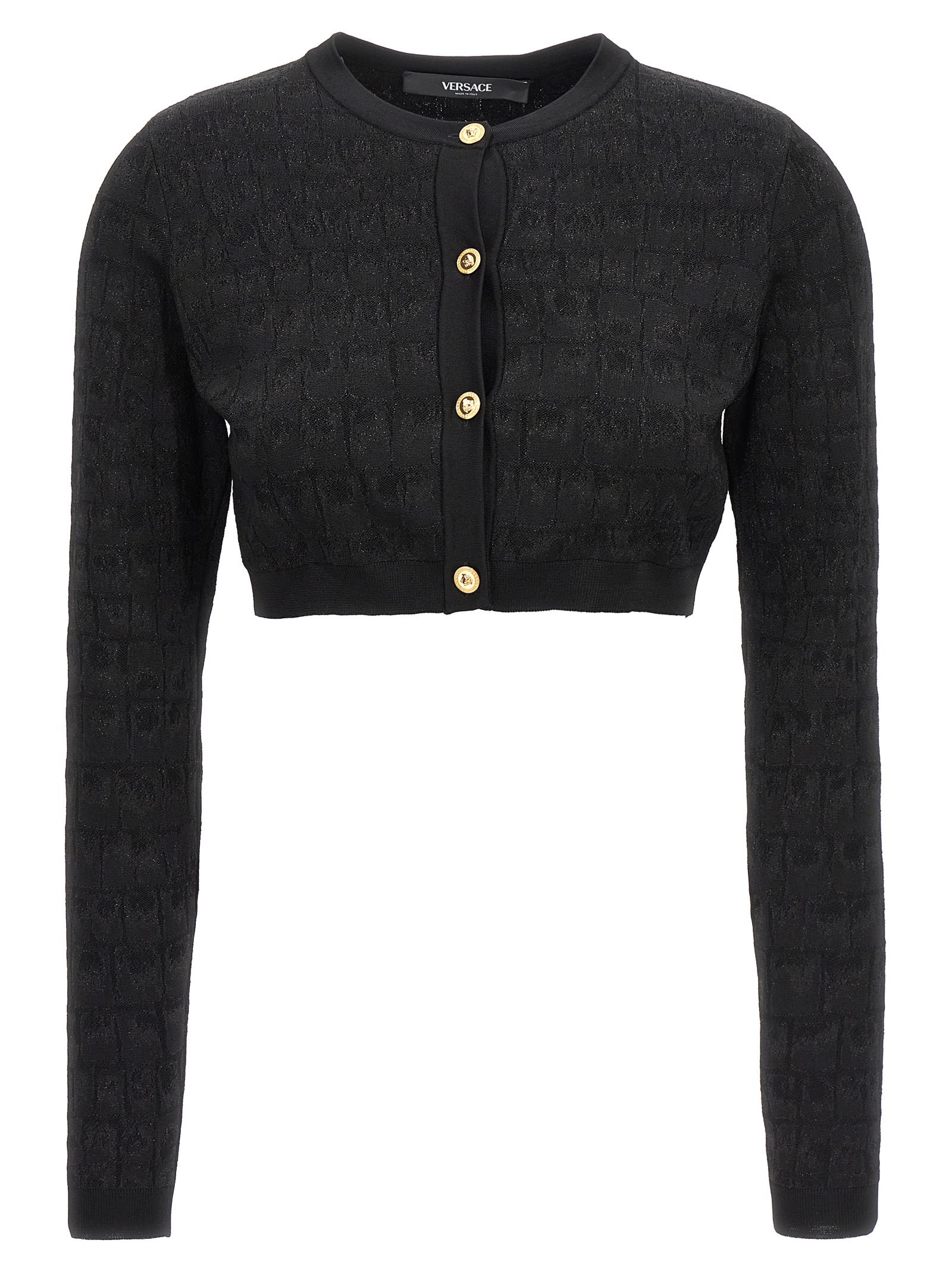 Shop Versace Crocodile-effect Cardigan In Black